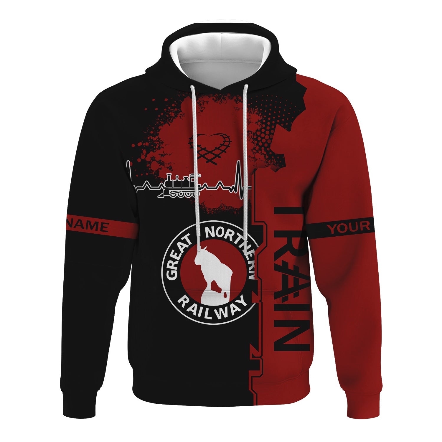 Railspirit Personalized Great Northern Railway Hoodie Engine Heartbeat and Track Love Style GNR Zip Up Hoodie Gift Idea For Train Lovers