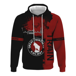 Railspirit Personalized Great Northern Railway Hoodie Engine Heartbeat and Track Love Style GNR Zip Up Hoodie Gift Idea For Train Lovers