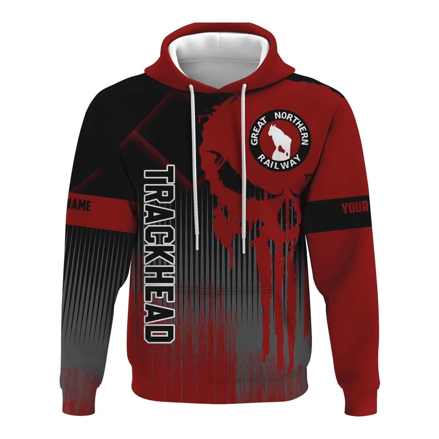 Railspirit Personalized Great Northern Railway Hoodie Skull Design with Custom Job GNR Train Zip Up Hoodie for Trackhead Crew