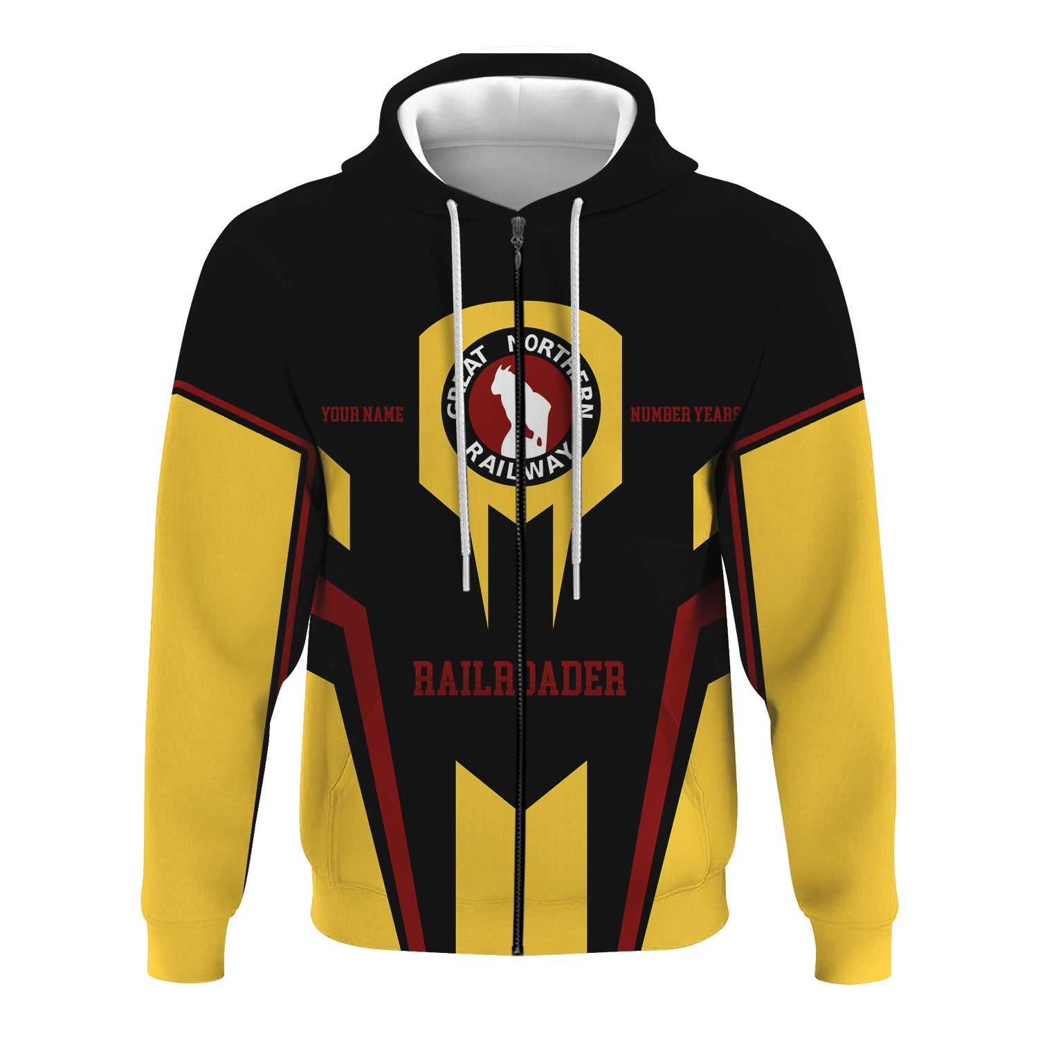 Railspirit Personalized Great Northern Railway Hoodie Custom Year Railroader GNR Zip Up Hoodie Gift Idea For Train Lover