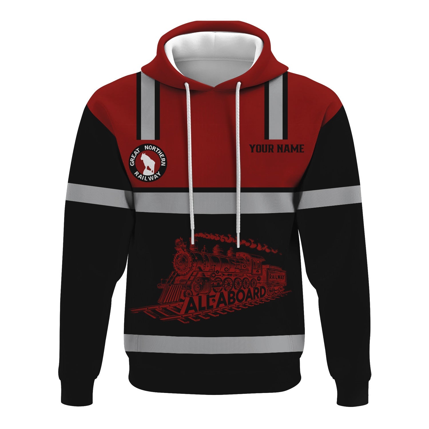 Railspirit Custom Name Great Northern Railway Hoodie Eat Train Sleep Repeat GNR Printed Train Zip Hoodie