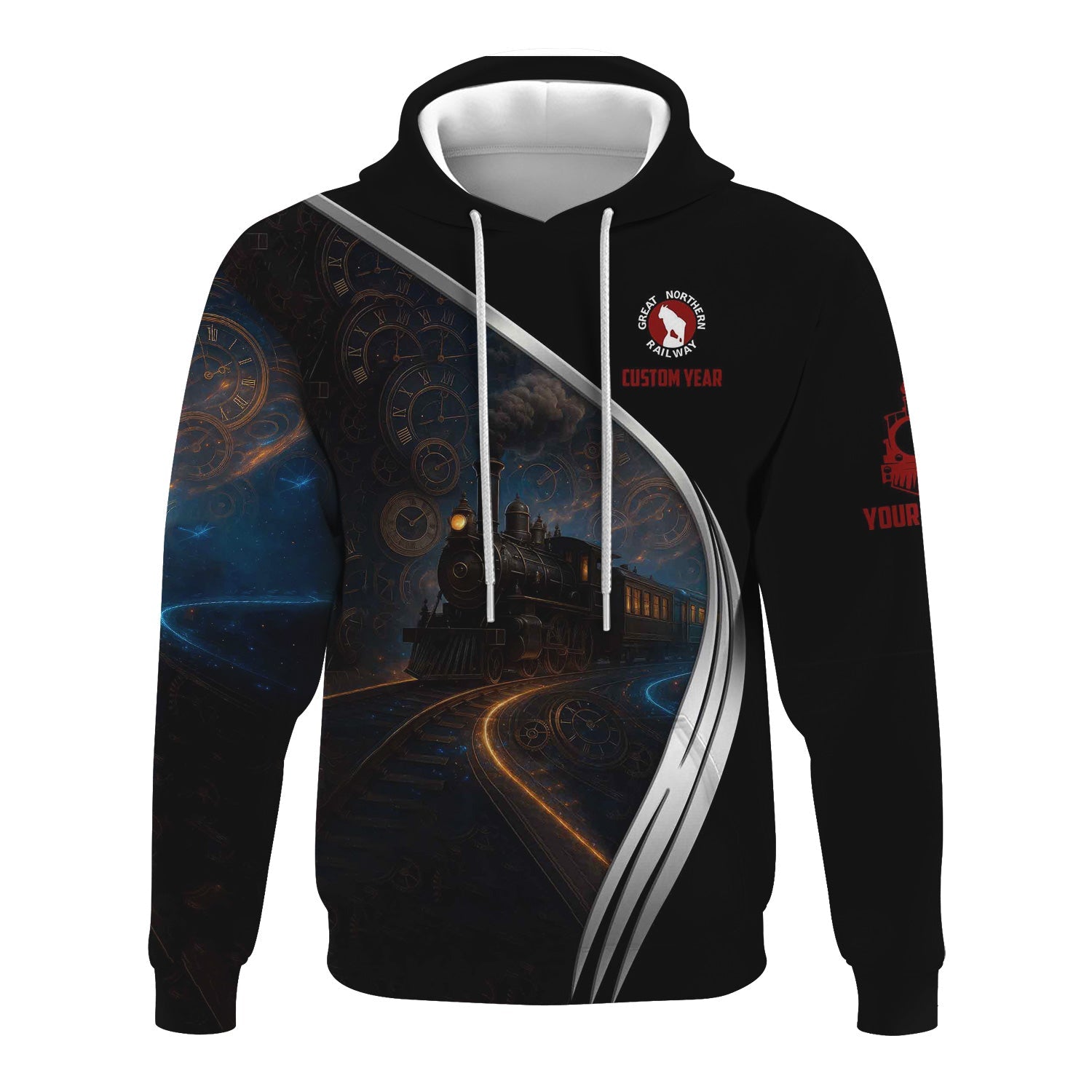 Railspirit Personalized Great Northern Railway Hoodie Steampunk Locomotive with Custom Year GNR Train Zip Up Hoodie