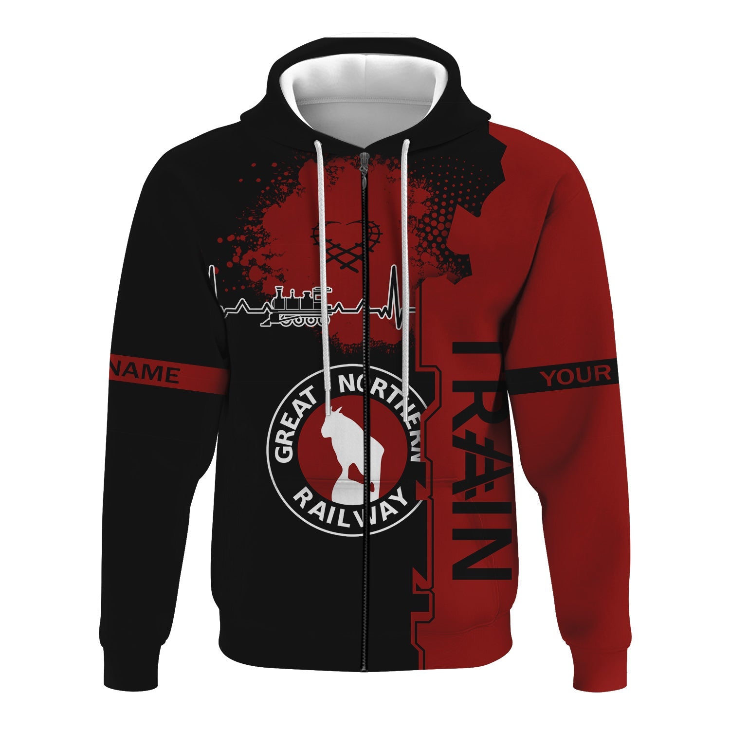 Railspirit Personalized Great Northern Railway Hoodie Engine Heartbeat and Track Love Style GNR Zip Up Hoodie Gift Idea For Train Lovers