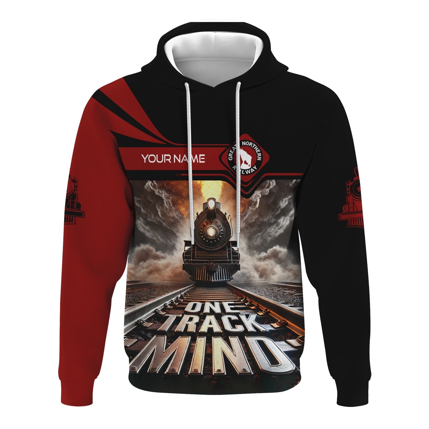 Railspirit Personalized Great Northern Railway Hoodie One Track Mind GNR Train Printed ZIp Up Hoodie
