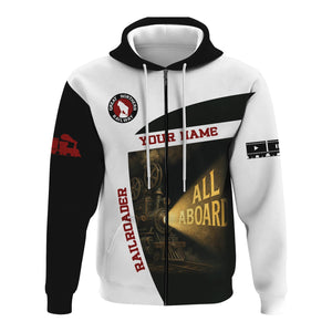 Railspirit Personalized Great Northern Railway Hoodie All Aboard Steam Train Movie Projector Style GNR Zip Up Hoodie