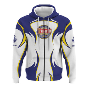 Railspirit Personalized Chicago, Burlington and Quincy Railroad Hoodie Distinctive Flame Style Zip Up Hoodie For Steam Engine Addict