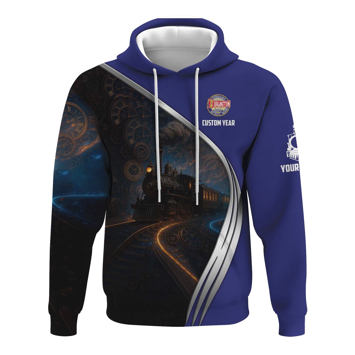 Railspirit Personalized Chicago, Burlington and Quincy Railroad Hoodie Steampunk Locomotive with Custom Year Train Zip Up Hoodie