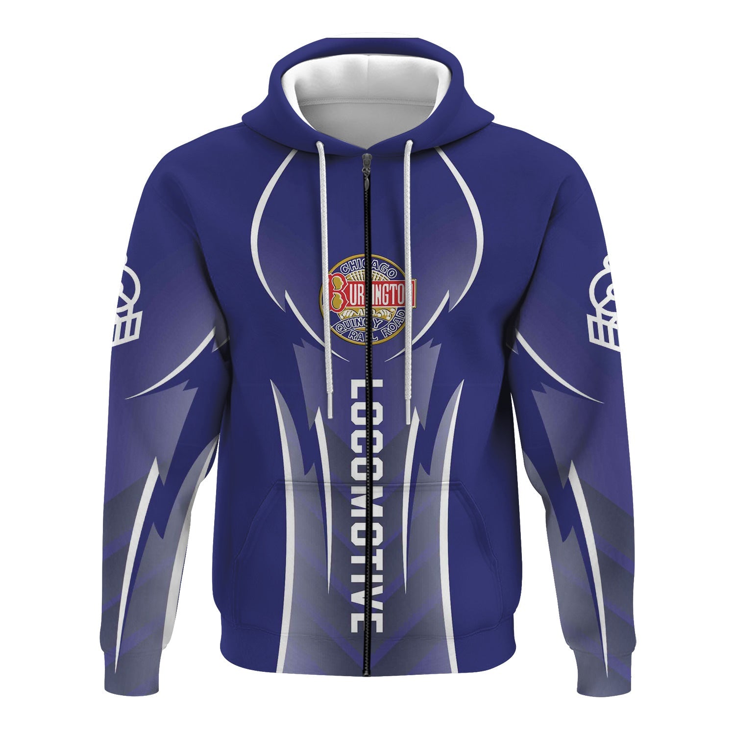 Railspirit Personalized Chicago, Burlington and Quincy Railroad Hoodie Striking Line Style Train Zip Up Hoodie For Locomotive Lovers