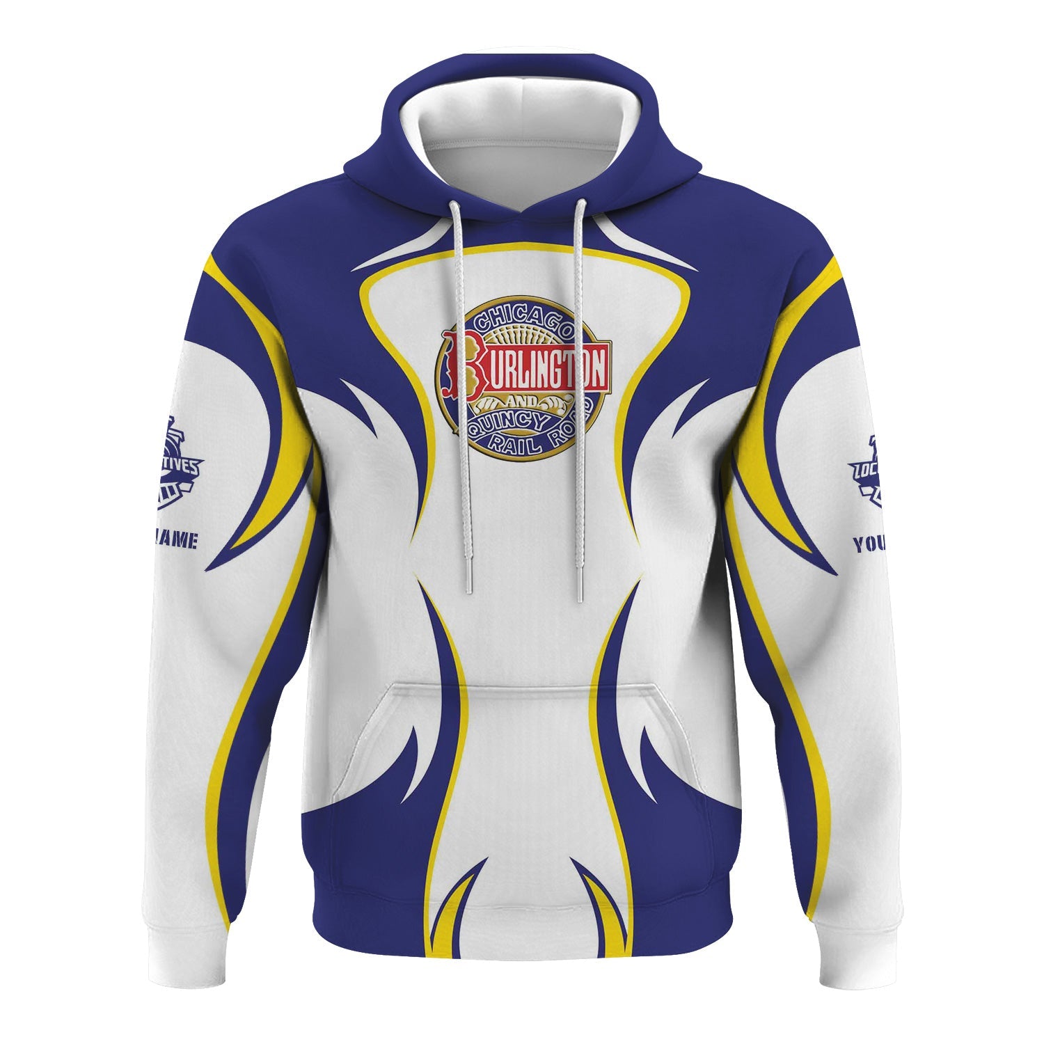 Railspirit Personalized Chicago, Burlington and Quincy Railroad Hoodie Distinctive Flame Style Zip Up Hoodie For Steam Engine Addict