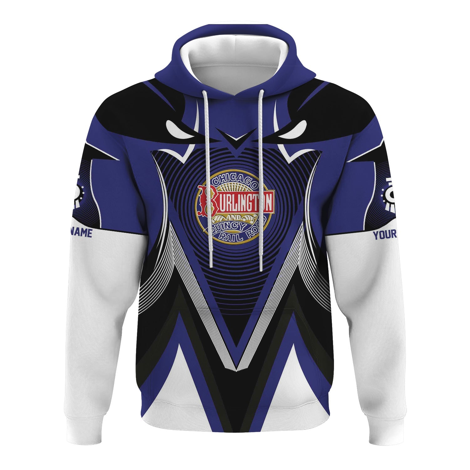 Railspirit Personalized Chicago, Burlington and Quincy Railroad Hoodie Vibrant Graphic Pattern Zip Up Hoodie For Train Enthusiasts