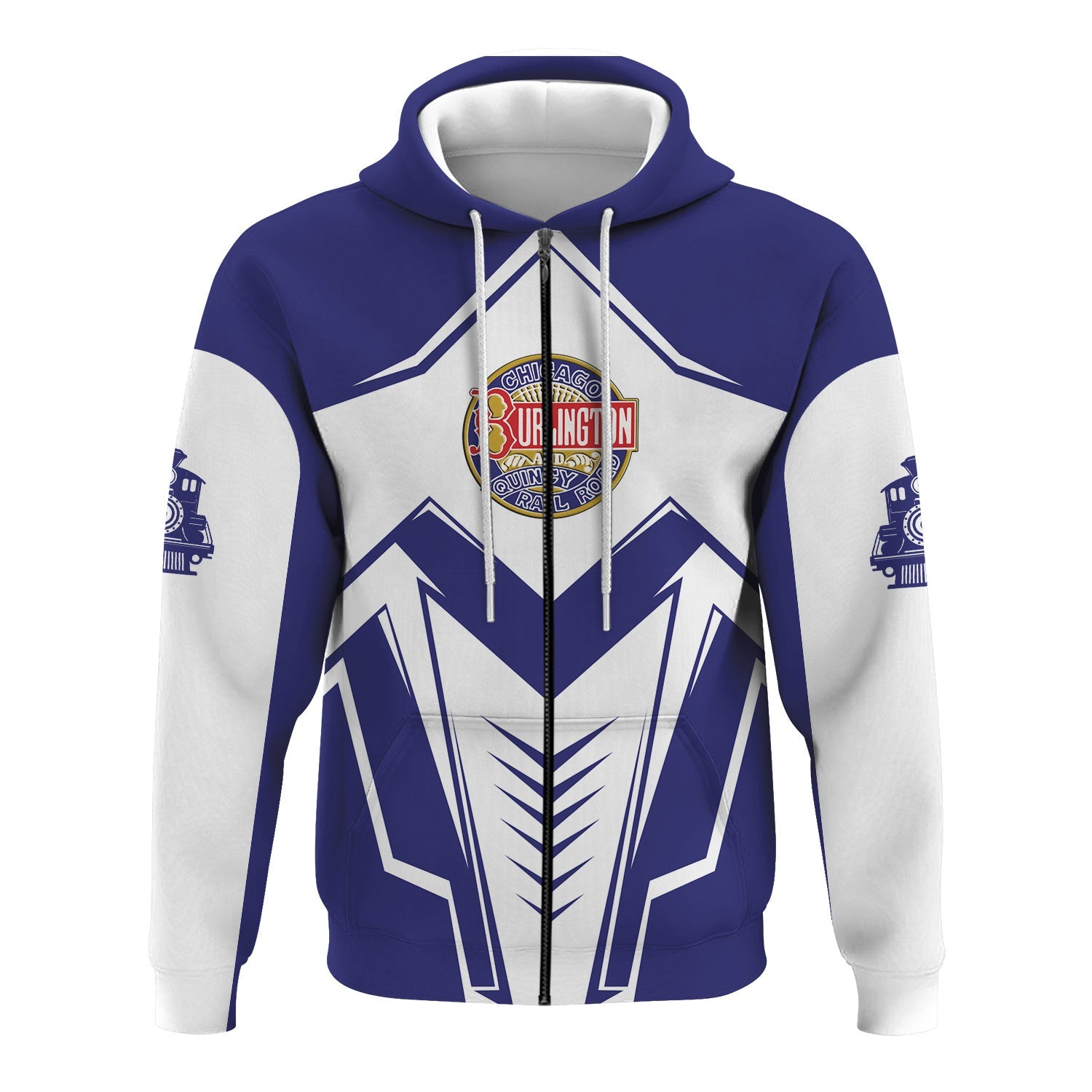 Railspirit Personalized Chicago, Burlington and Quincy Railroad Hoodie Railway Trainspotter Style Zip Up Hoodie Gift Idea For Foamers