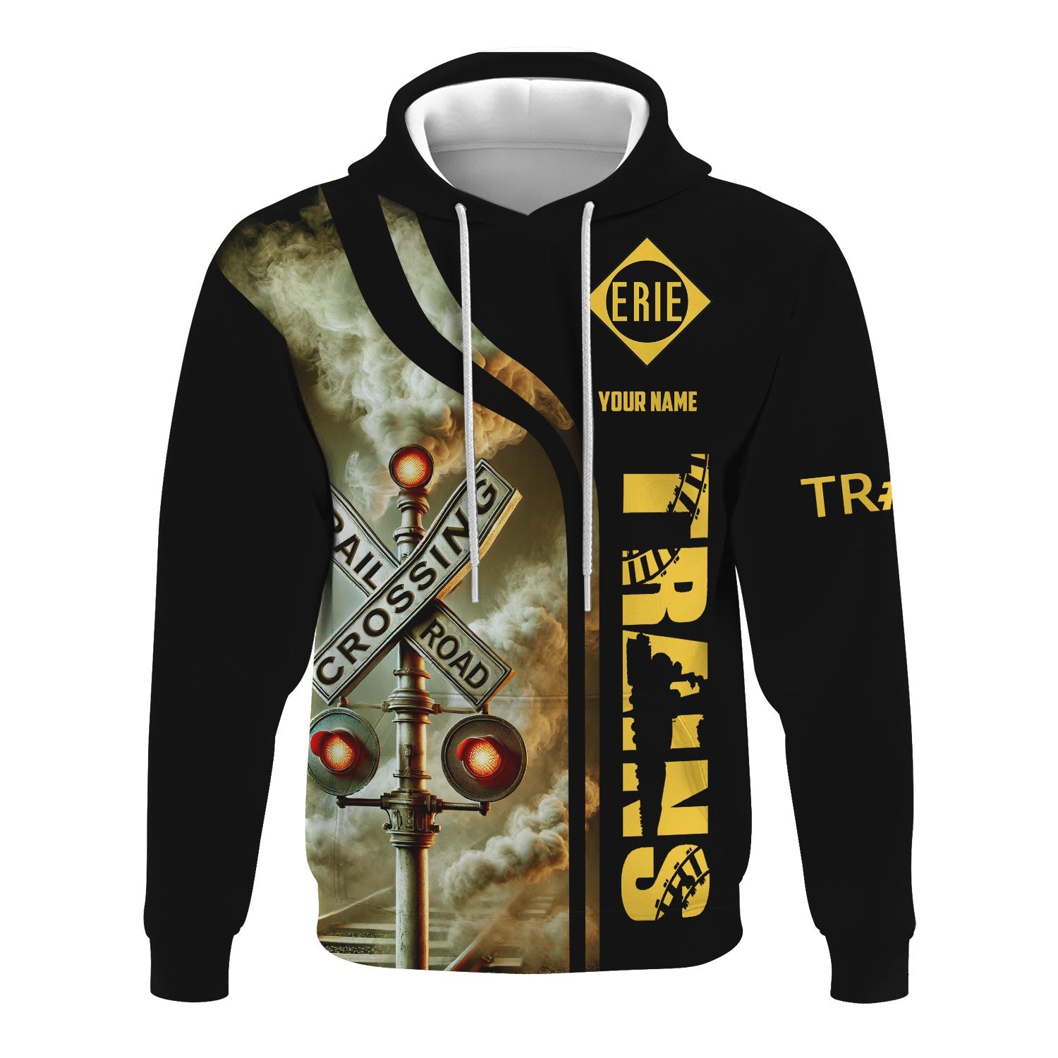 Railspirit Custom Name Erie Railroad Hoodie Railroad Crossing Sign Printed Zip Hoodie