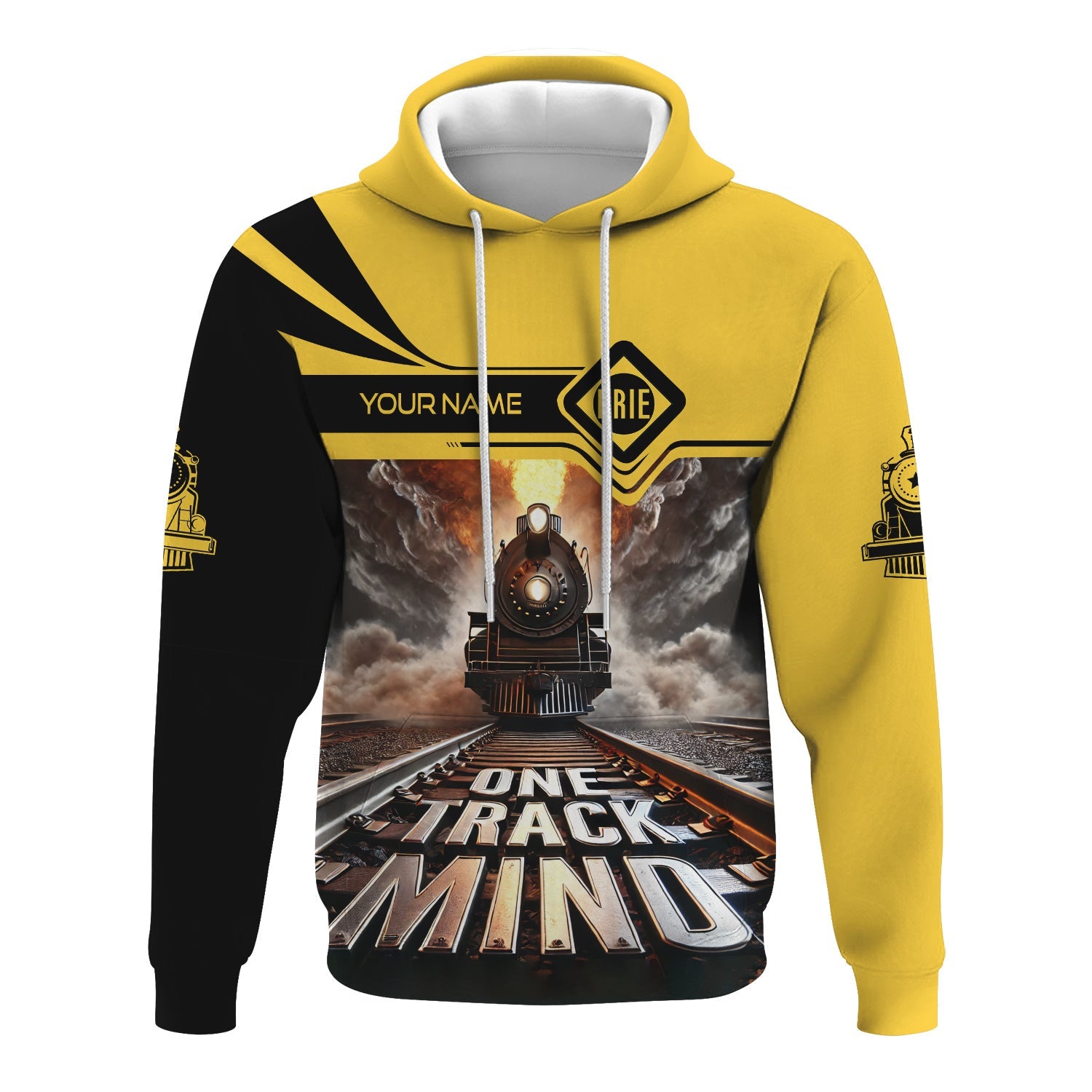 Railspirit Personalized Erie Railroad Hoodie One Track Mind Train Printed ZIp Up Hoodie