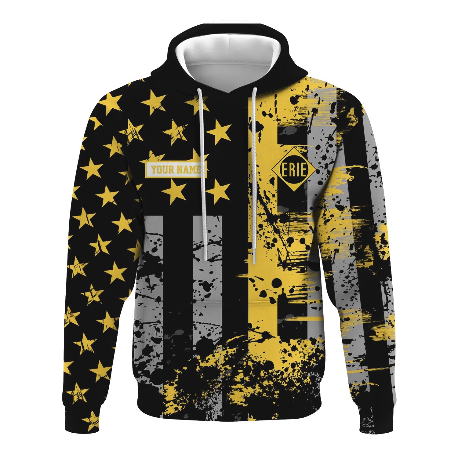 Railspirit Personalized Erie Railroad Hoodie Artistic Paint American Flag Style Train Zip Up Hoodie