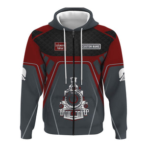 Railspirit Personalized Delaware, Lackawanna and Western Railroad Hoodie Steam Locomotive Engine Graphic DL&W Train Zip Up Hoodie All Over Print
