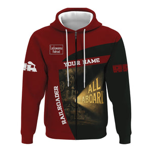 Railspirit Personalized Delaware, Lackawanna and Western Railroad Hoodie All Aboard Steam Train Movie Projector Style DL&W Zip Up Hoodie