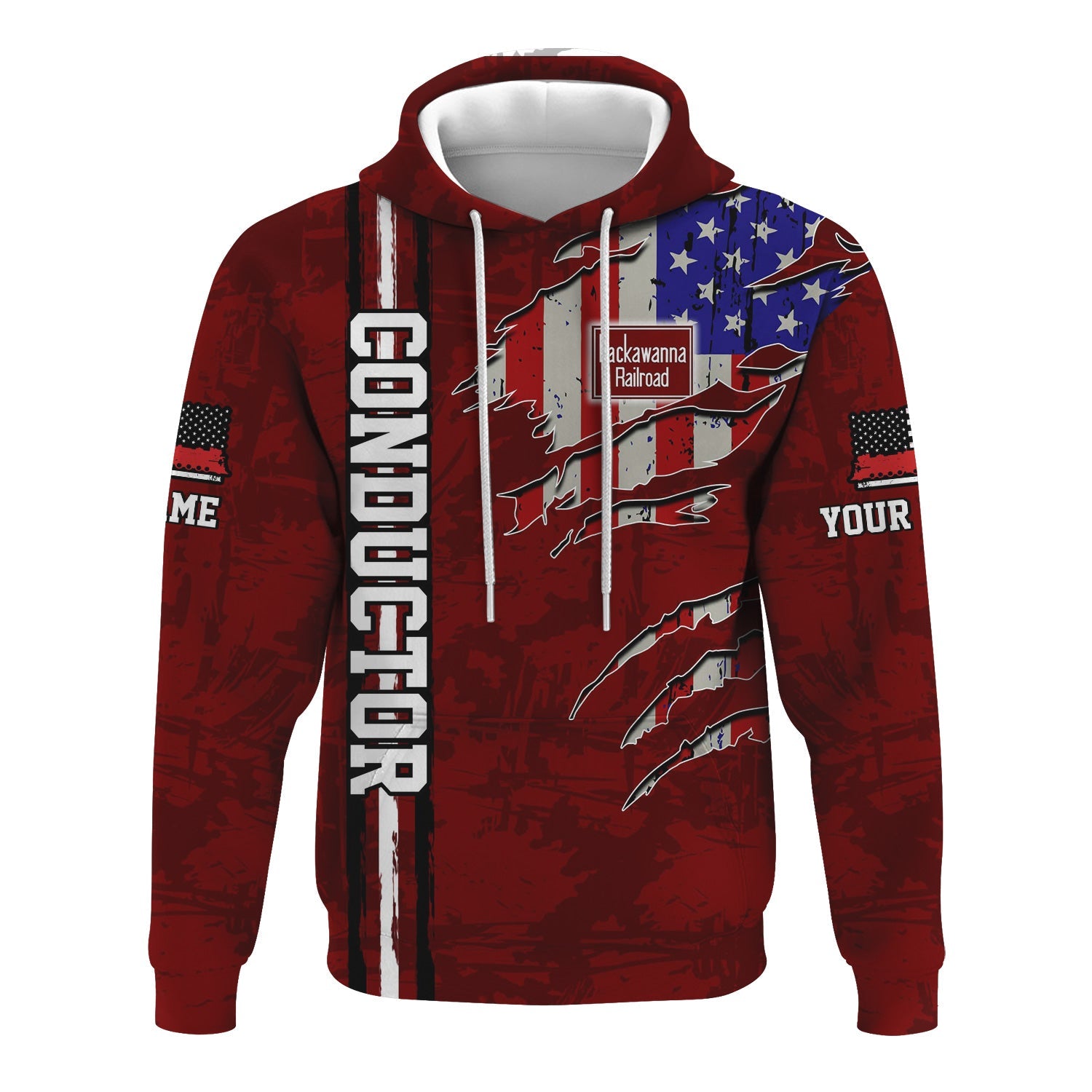 Railspirit Personalized Delaware, Lackawanna and Western Railroad Hoodie USA Flag Claw Art with Custom Job DL&W Train Zip Up Hoodie