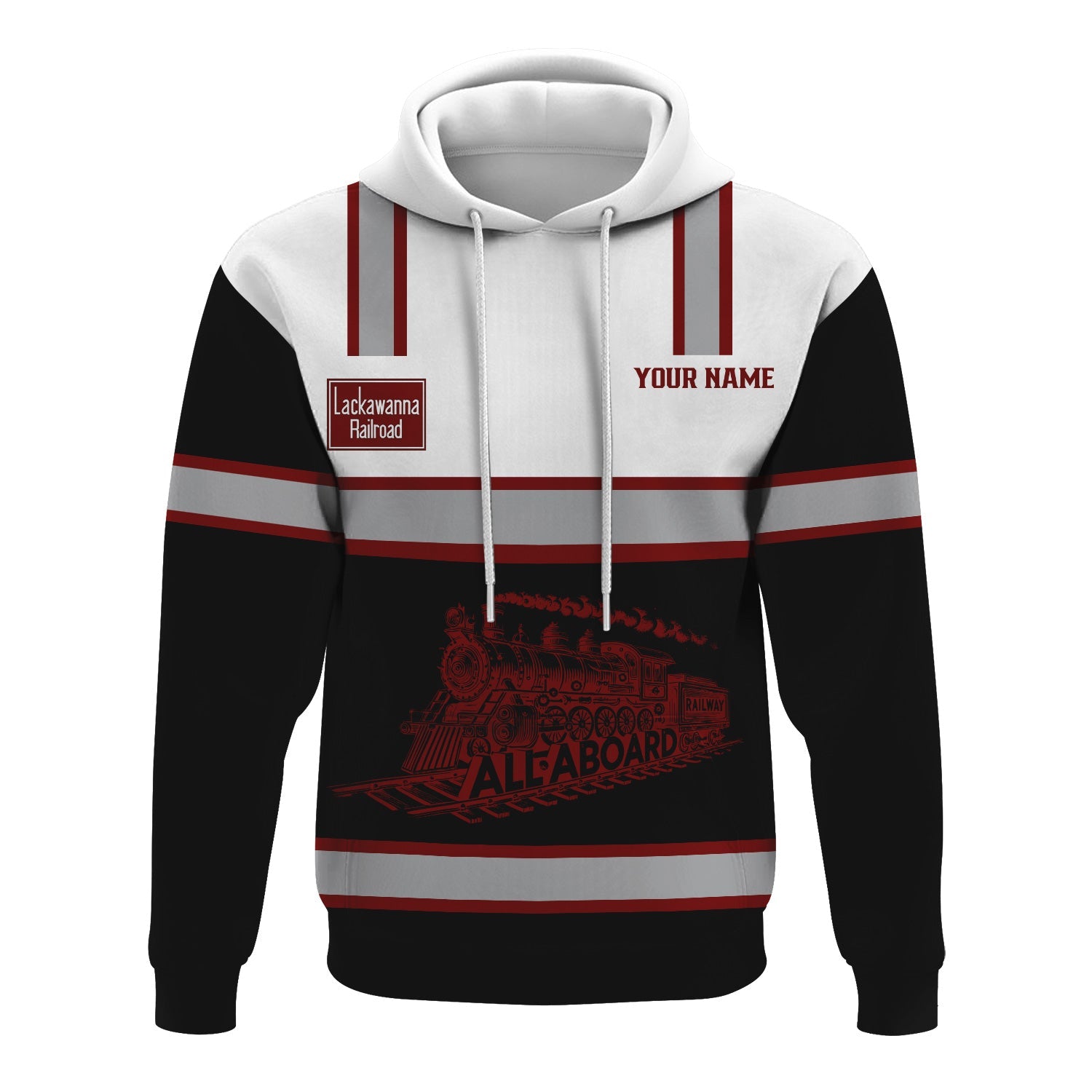 Railspirit Custom Name Delaware, Lackawanna and Western Railroad Hoodie Eat Train Sleep Repeat DL&W Printed Train Zip Hoodie