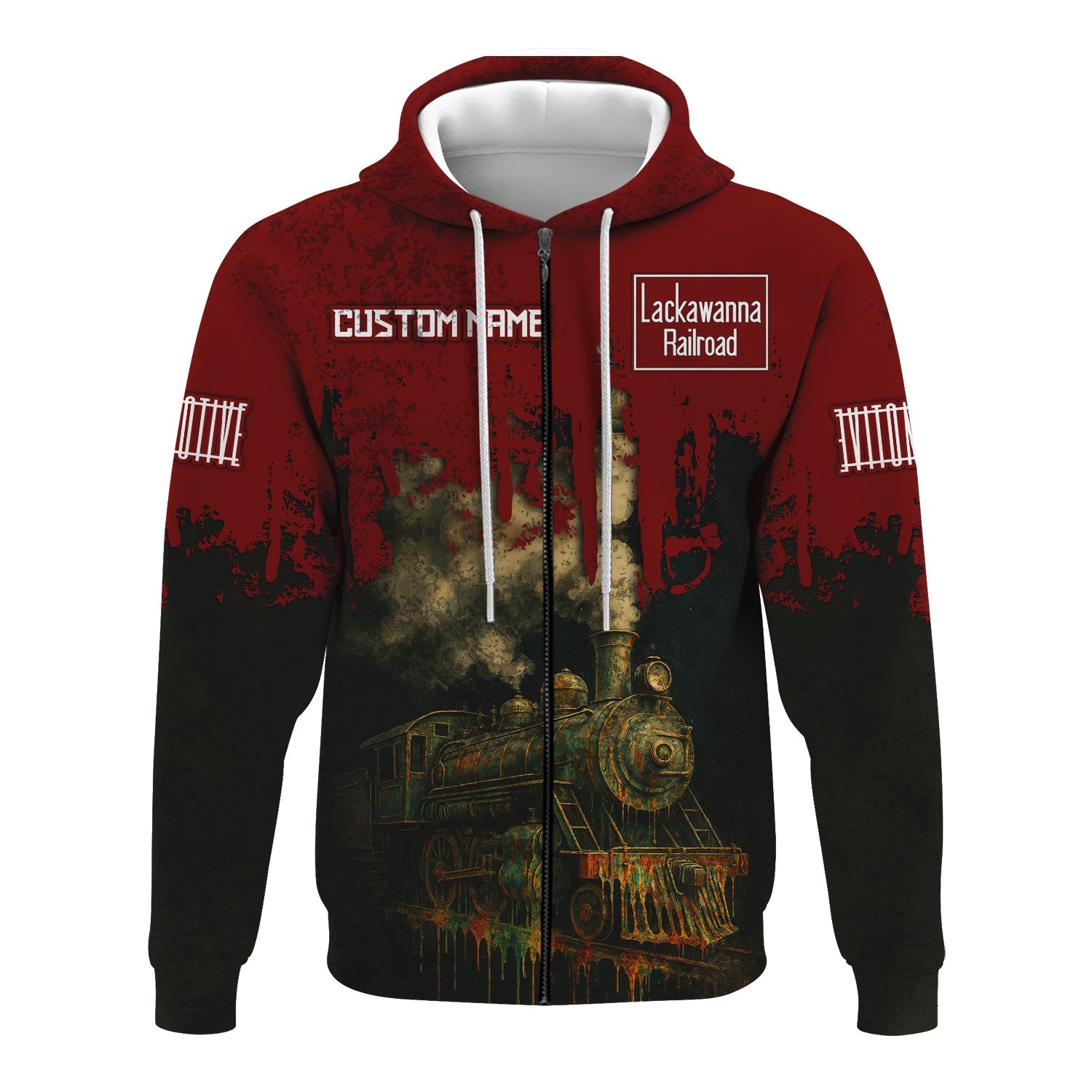 Railspirit Personalized Delaware, Lackawanna and Western Railroad Hoodie Vintage Train Art Style DL&W Zip Up Hoodie For Locomotive Fans