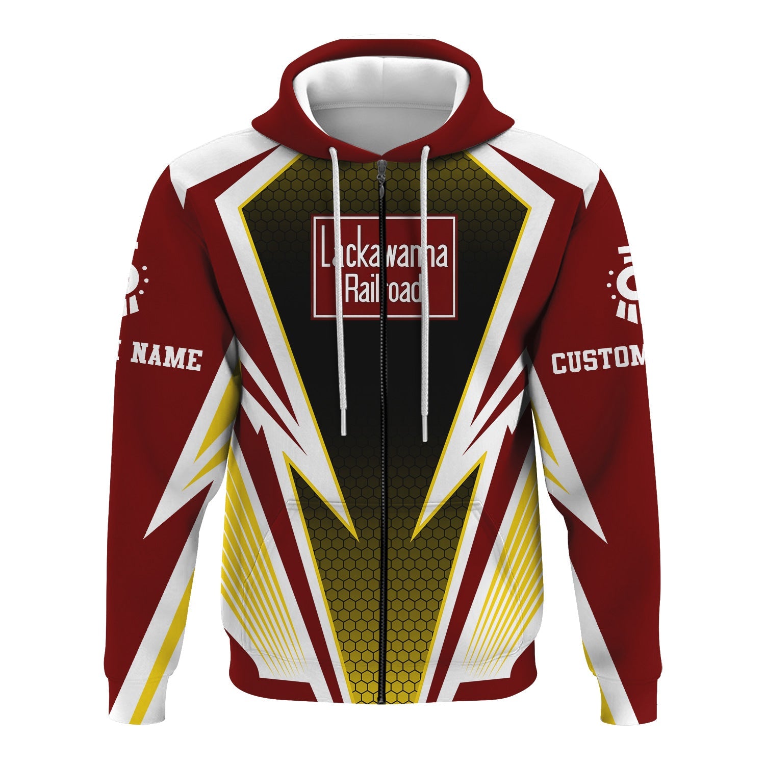 Railspirit Personalized Delaware, Lackawanna and Western Railroad Hoodie Lightning Graphic Style DL&W Zip Up Hoodie Gift Idea For Train Lover