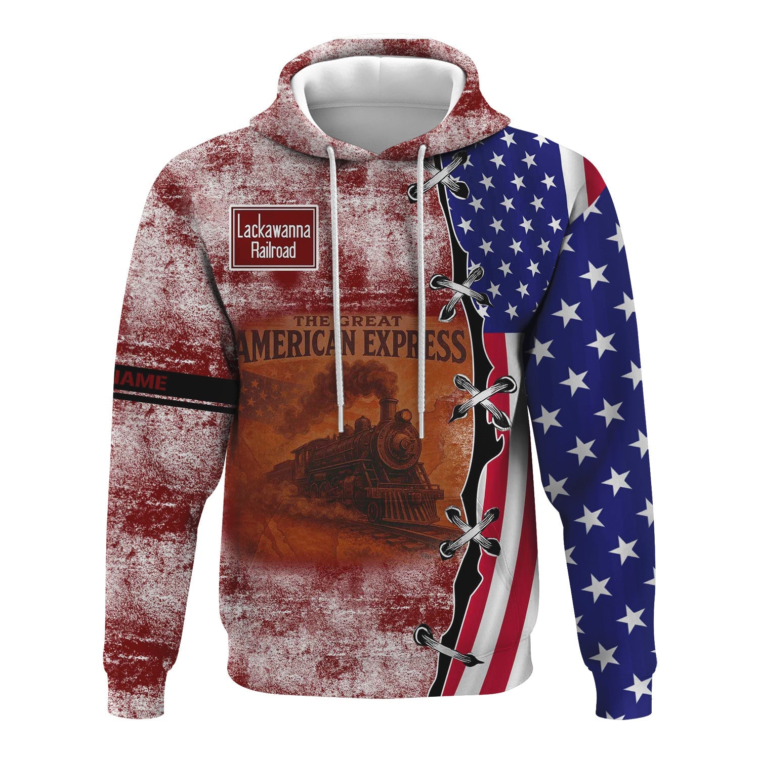 Railspirit Personalized Delaware, Lackawanna and Western Railroad Hoodie Retro American Express Train With USA Flag DL&W Zip Up Hoodie