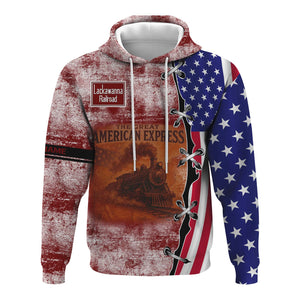 Railspirit Personalized Delaware, Lackawanna and Western Railroad Hoodie Retro American Express Train With USA Flag DL&W Zip Up Hoodie