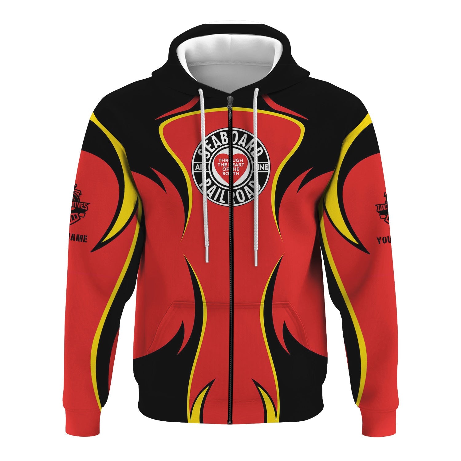 Railspirit Personalized Seaboard Air Line Railroad Hoodie Distinctive Flame Style Zip Up Hoodie For Steam Engine Addict
