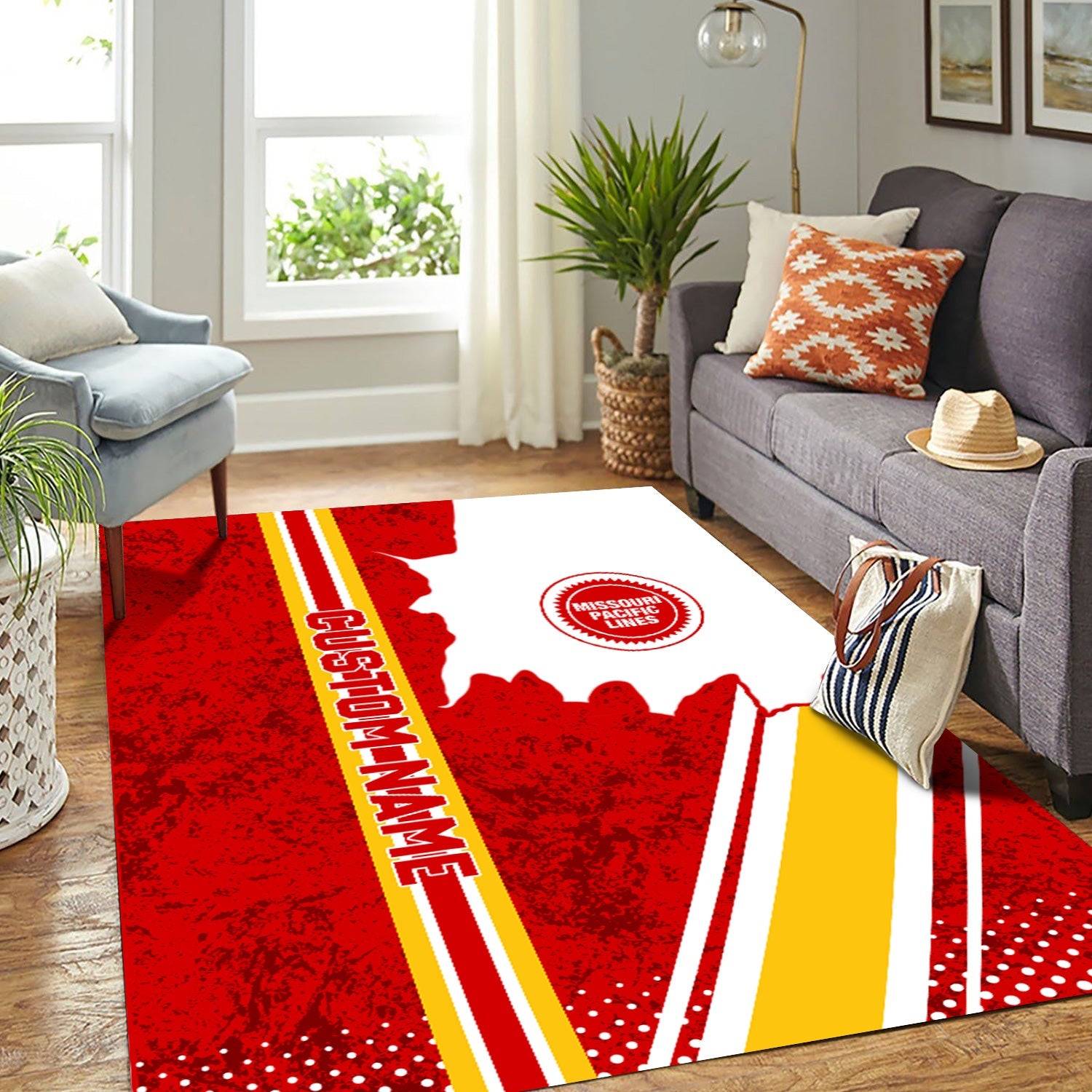 Railspirit Personalized Missouri Pacific Railroad Area Rug Vintage All Over Printed Rug