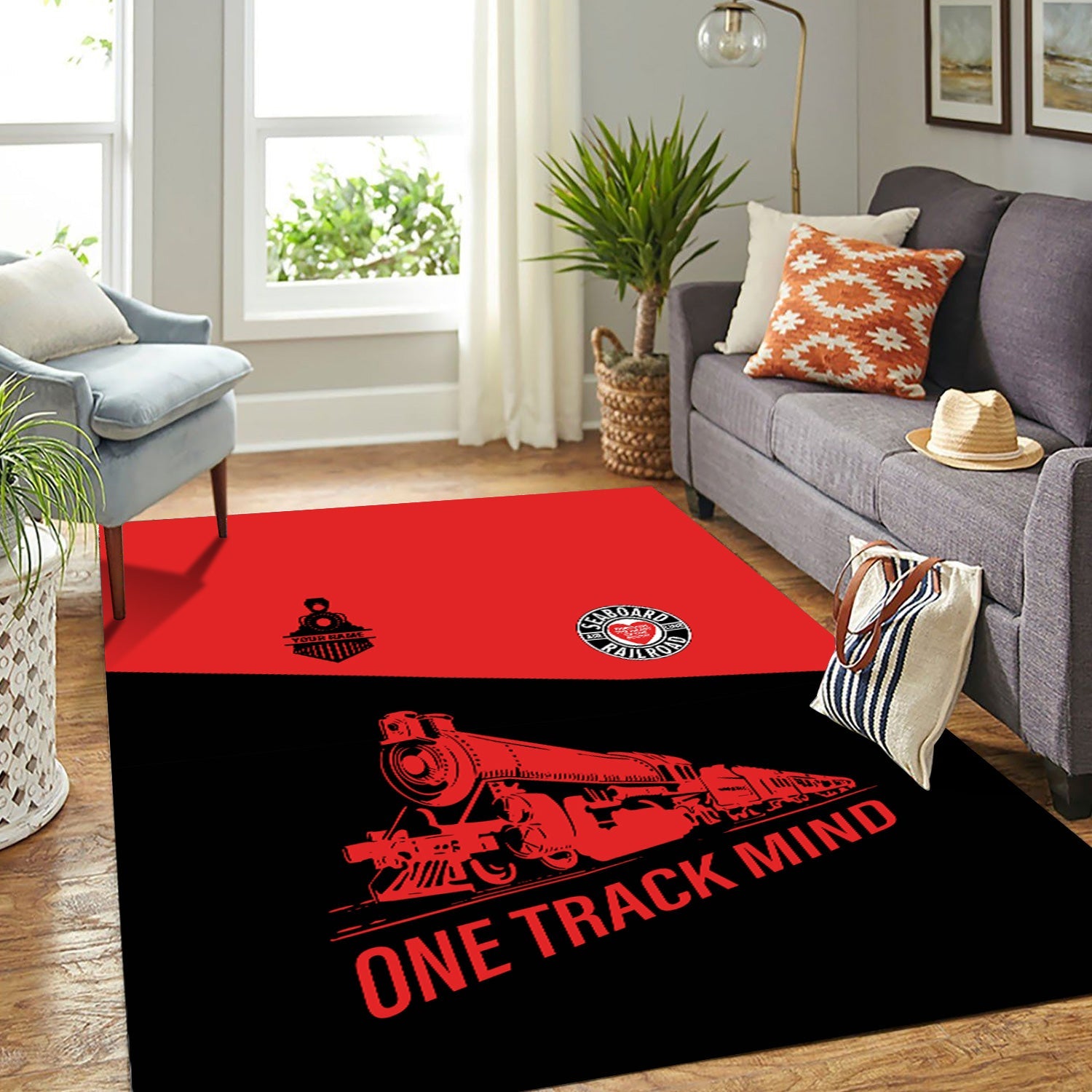 Railspirit Personalized Seaboard Air Line Railroad Area Rug One Track Mind Train Rug Gift Idea For Train Lover