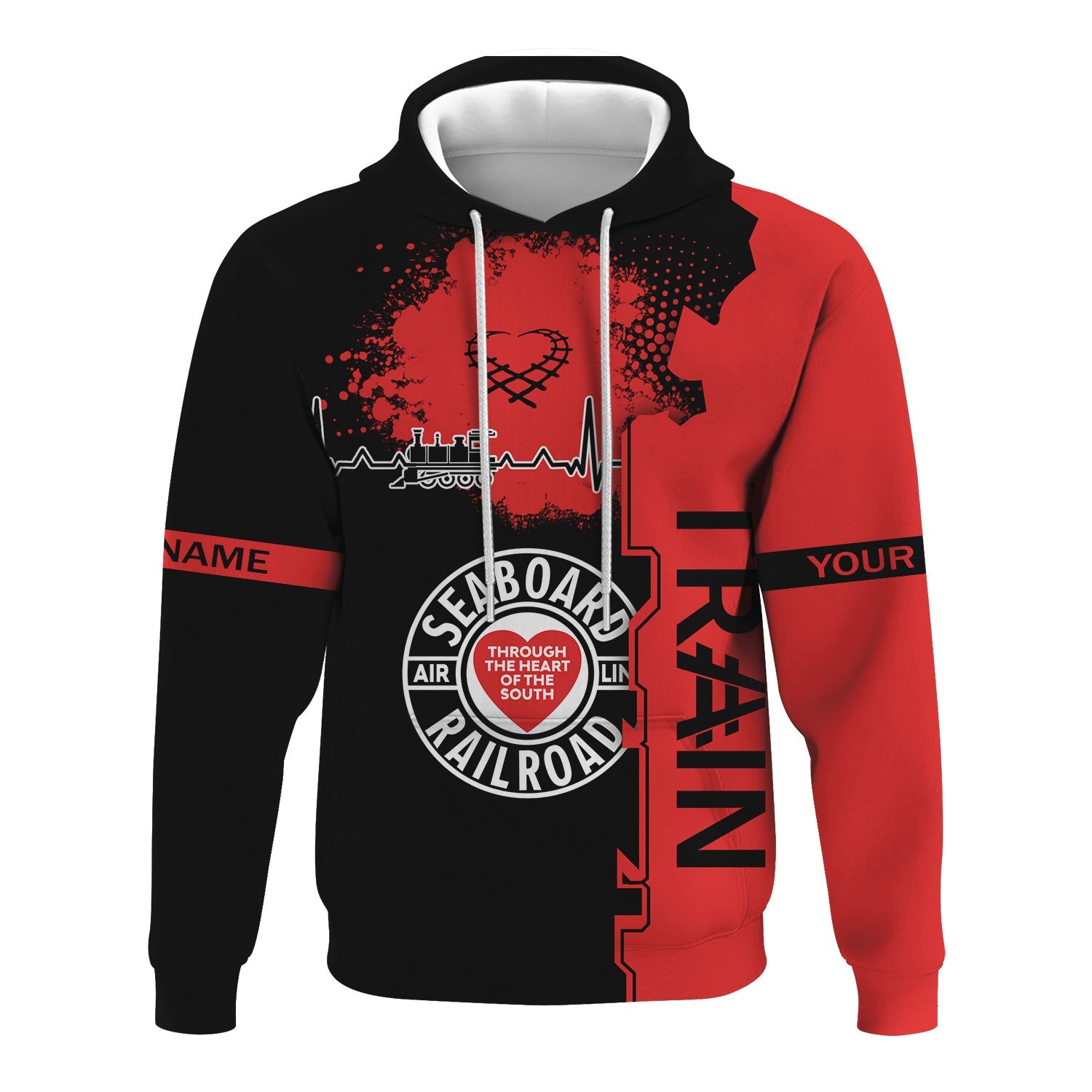 Railspirit Personalized Seaboard Air Line Railroad Hoodie Engine Heartbeat and Track Love Style Zip Up Hoodie Gift Idea For Train Lovers
