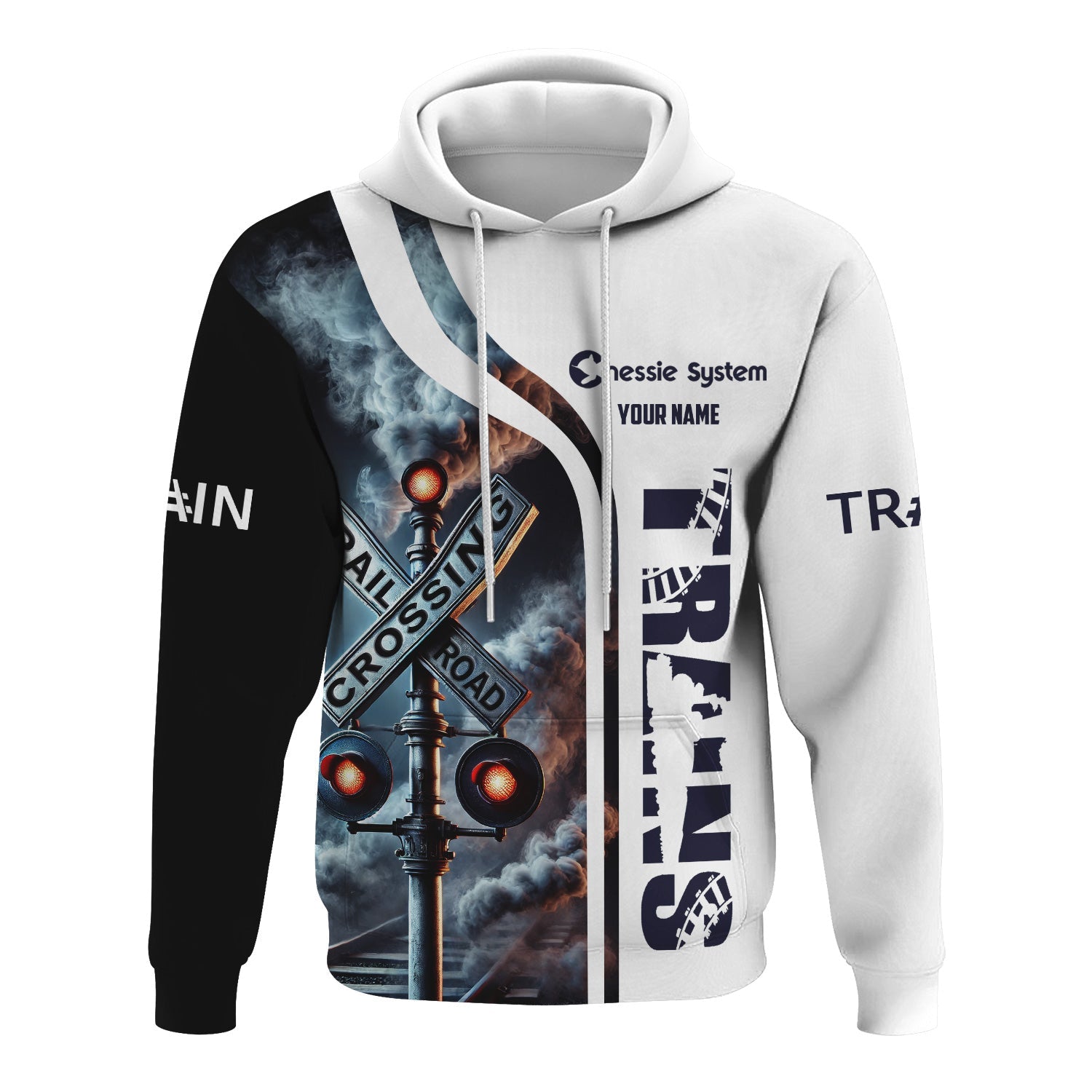 Railspirit Custom Name Chessie System Railroad Hoodie Railroad Crossing Sign Printed Zip Hoodie