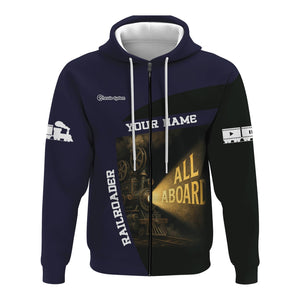 Railspirit Personalized Chessie System Railroad Hoodie All Aboard Steam Train Movie Projector Style Zip Up Hoodie