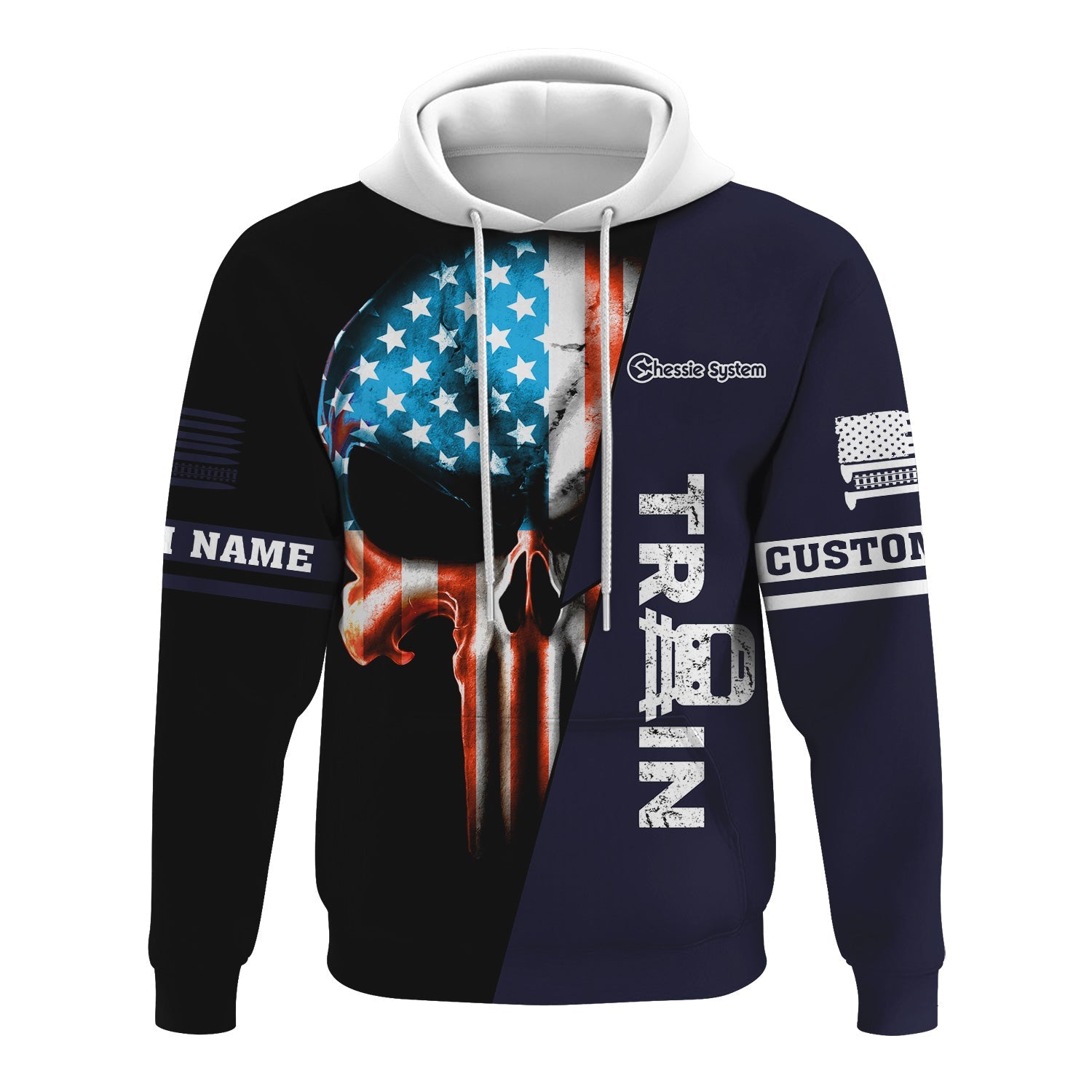 Railspirit Personalized Chessie System Railroad Hoodie Train Skull American Flag Zip Up Hoodie All Over Print