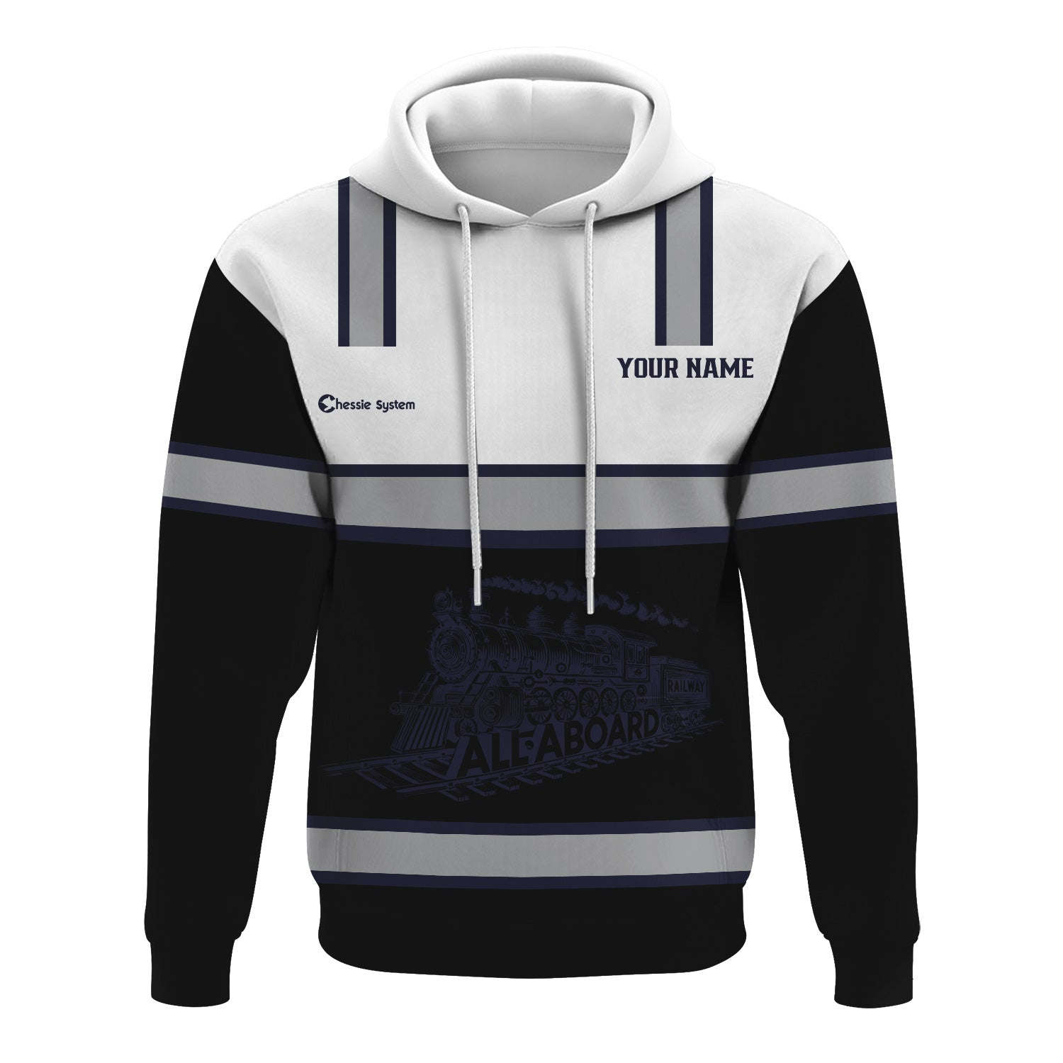 Railspirit Custom Name Chessie System Railroad Hoodie Eat Train Sleep Repeat Printed Train Zip Hoodie