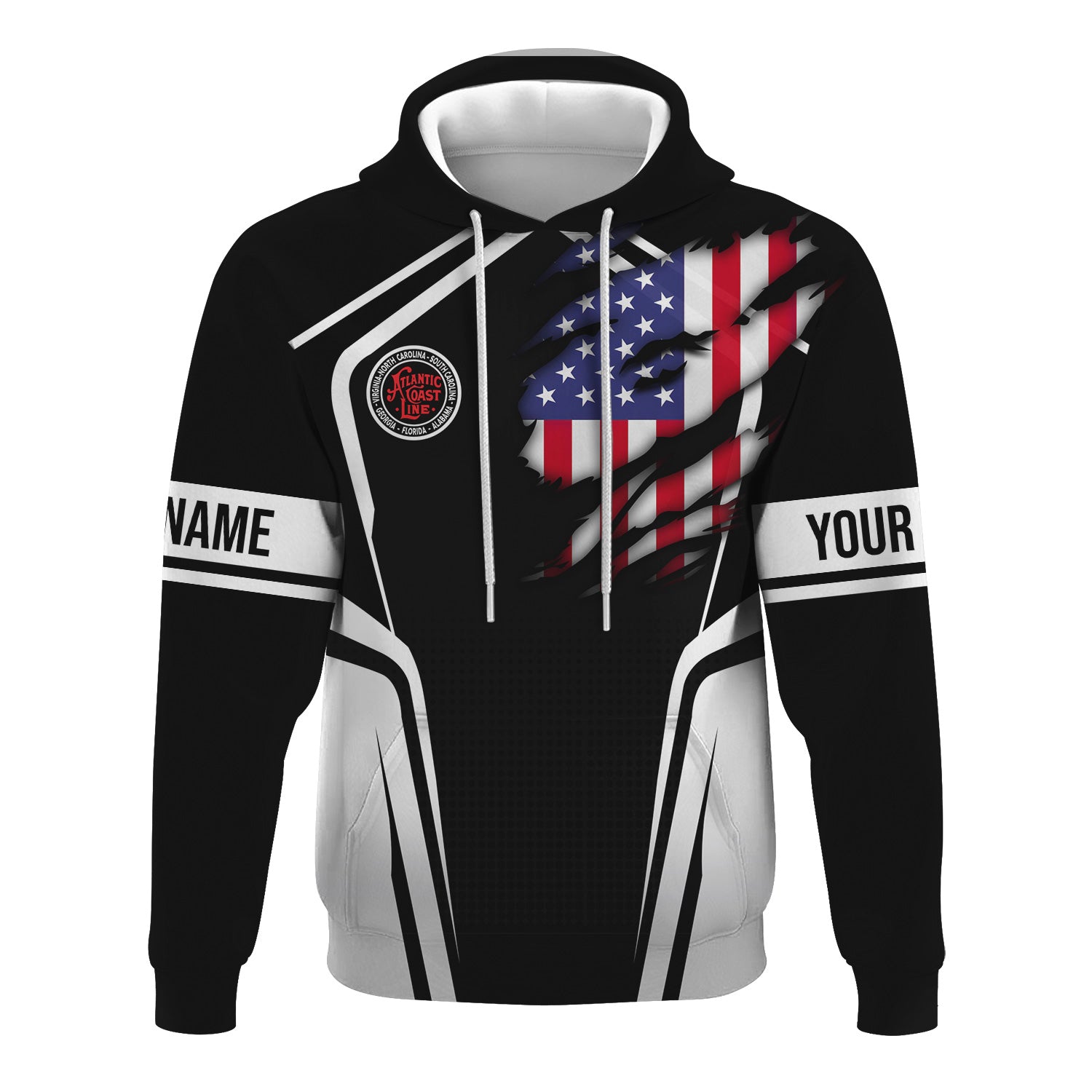 Railspirit Personalized Atlantic Coast Line Railroad Hoodie American Eagle Vintage Train Zip Up Hoodie