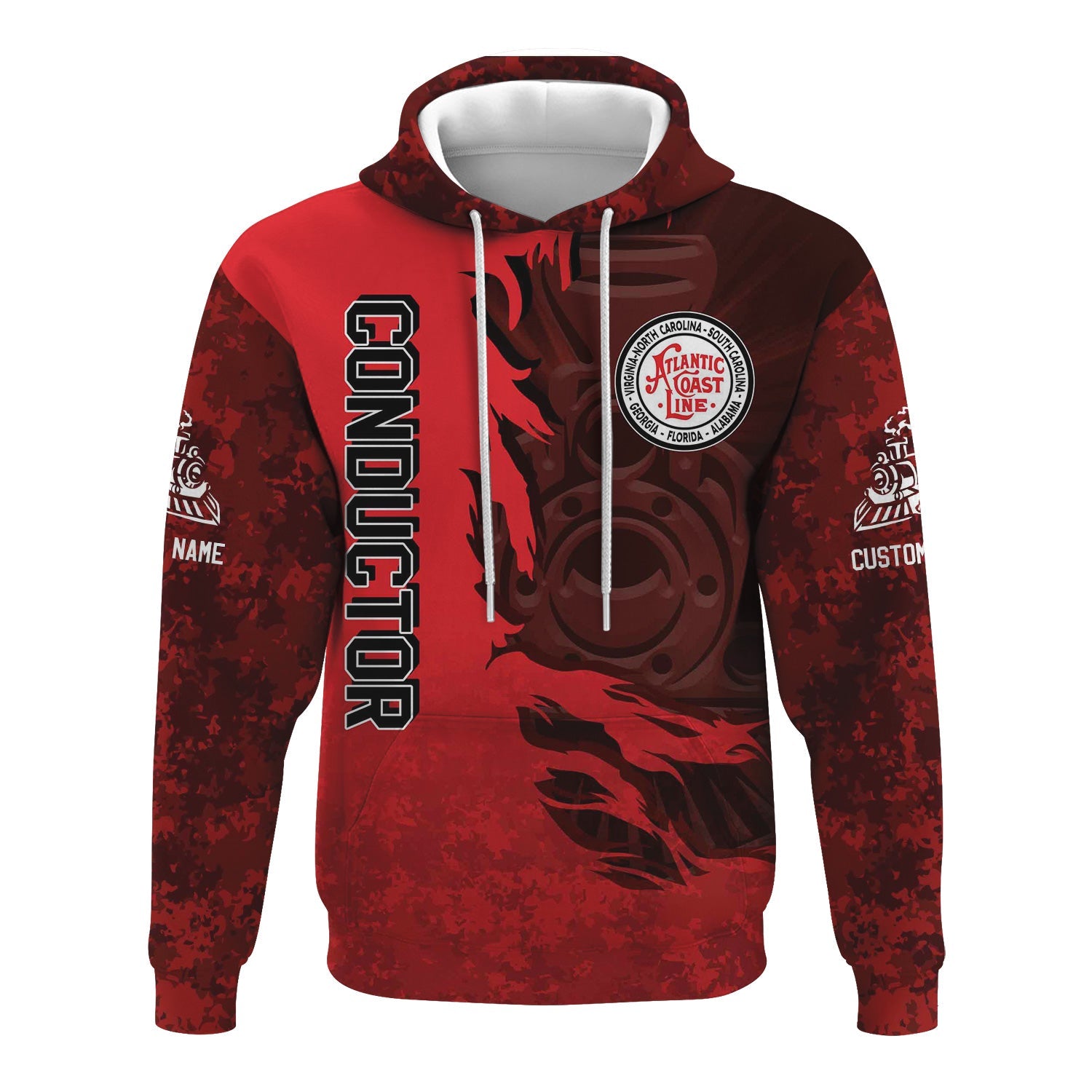 Railspirit Personalized Atlantic Coast Line Railroad Hoodie Blazing Style with Custom Position Train Zip Up Hoodie