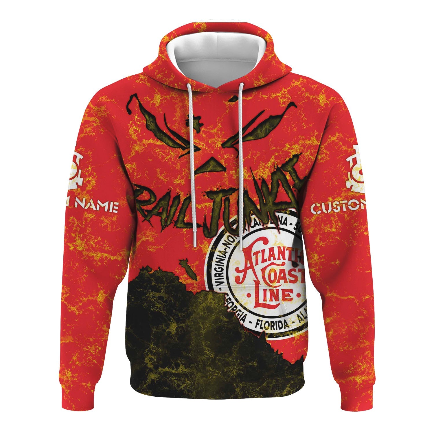 Railspirit Personalized Atlantic Coast Line Railroad Hoodie Torn Graphic Style Train Zip Up Hoodie For Rail Junkie