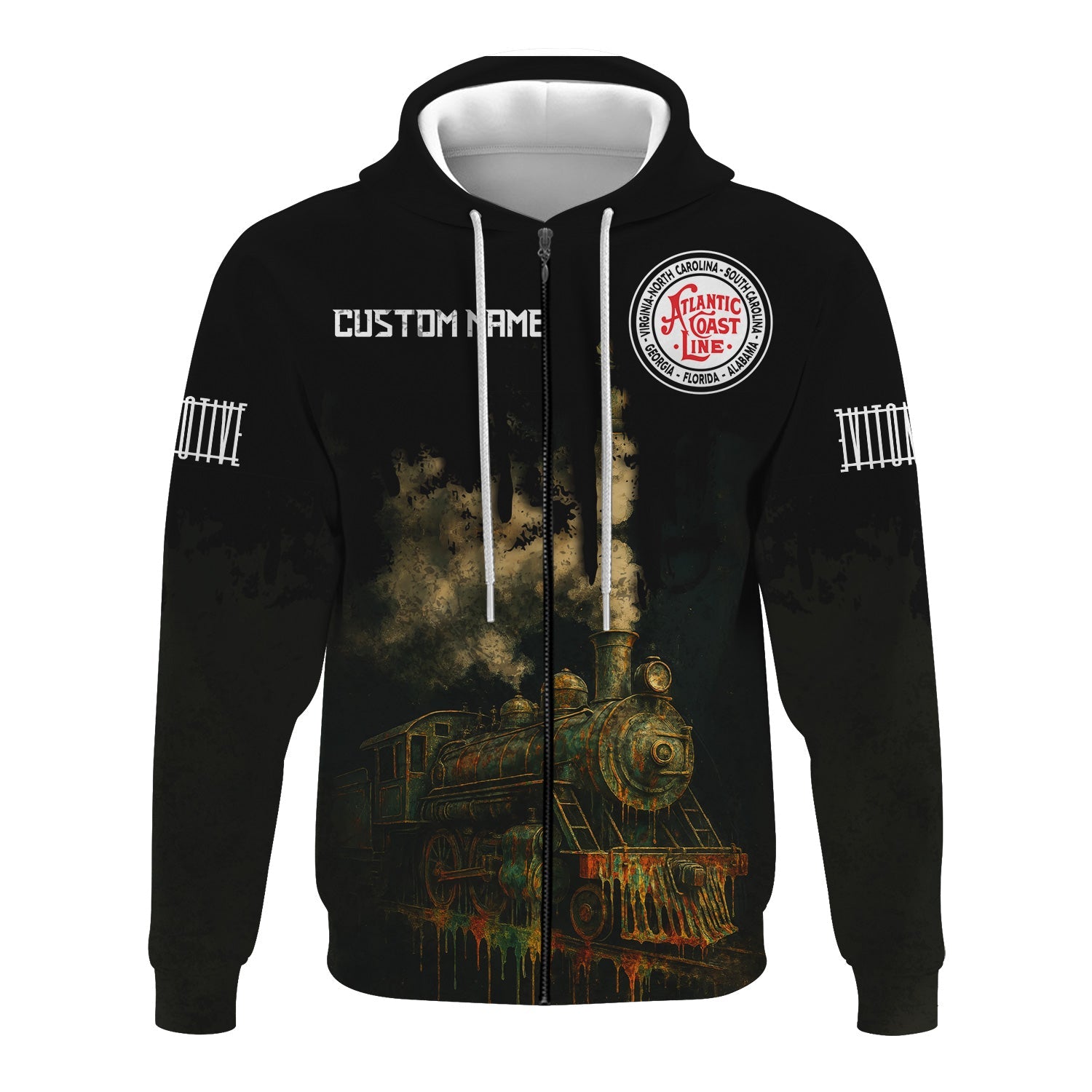 Railspirit Personalized Atlantic Coast Line Railroad Hoodie Vintage Train Art Style Zip Up Hoodie For Locomotive Fans