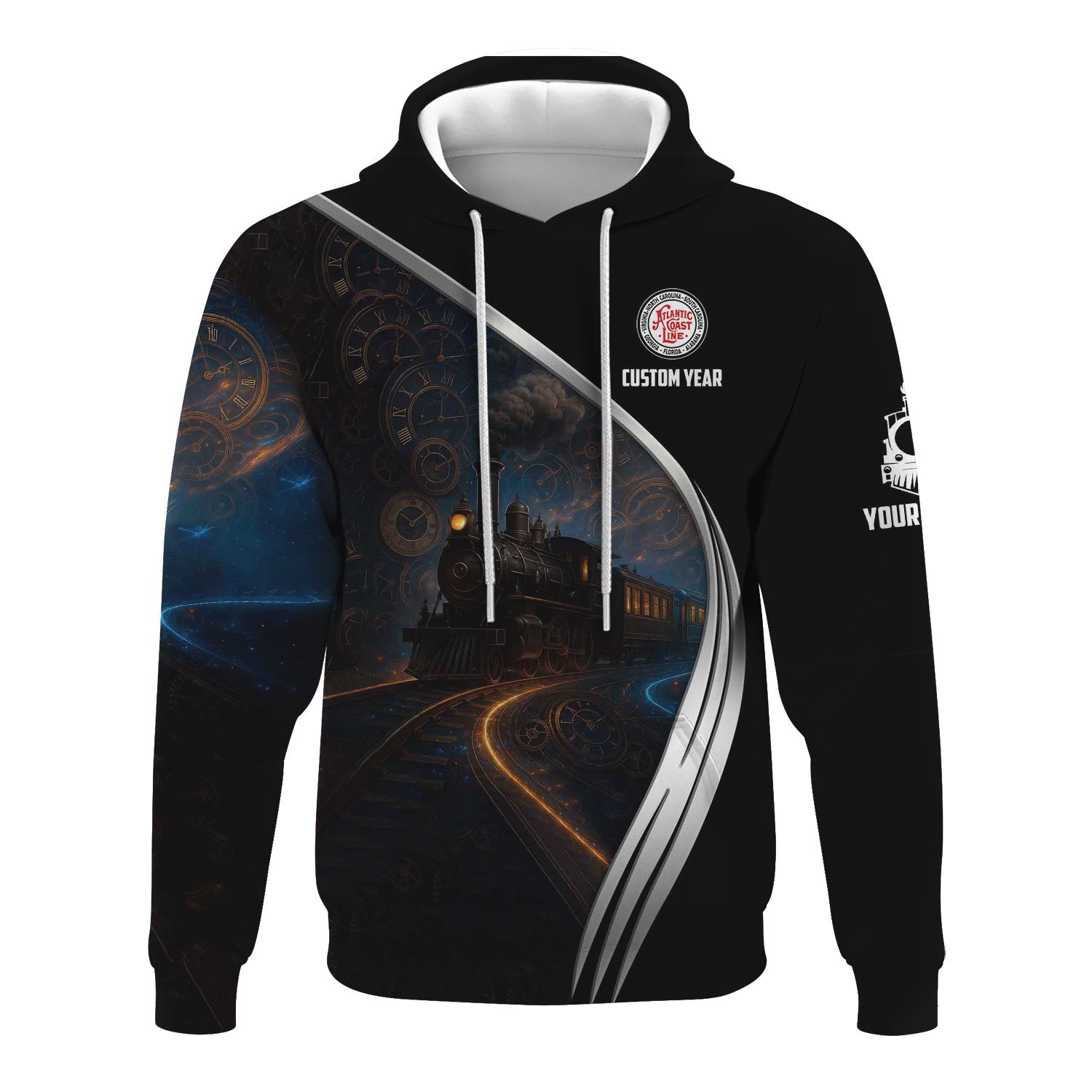 Railspirit Personalized Atlantic Coast Line Railroad Hoodie Steampunk Locomotive with Custom Year Train Zip Up Hoodie