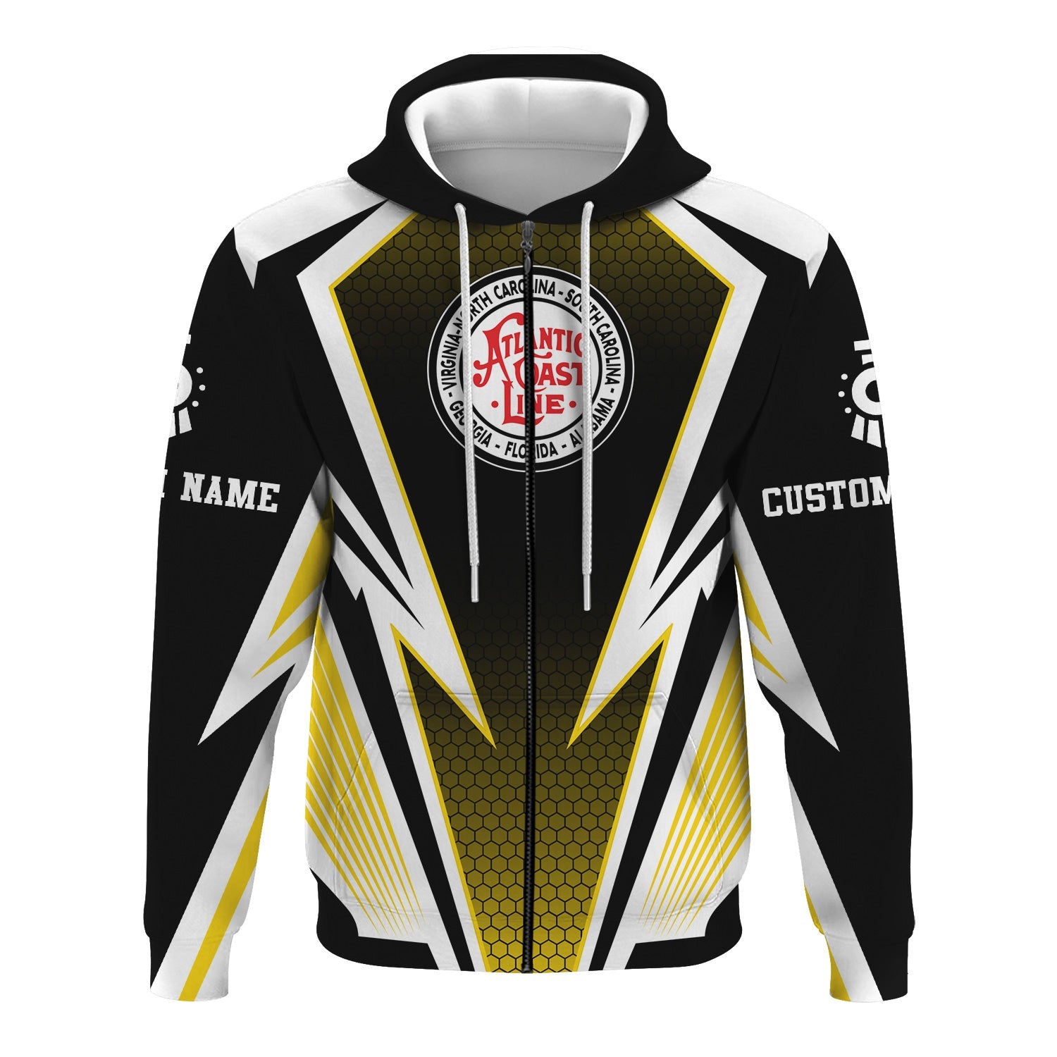 Railspirit Personalized Atlantic Coast Line Railroad Hoodie Lightning Graphic Style Zip Up Hoodie Gift Idea For Train Lover