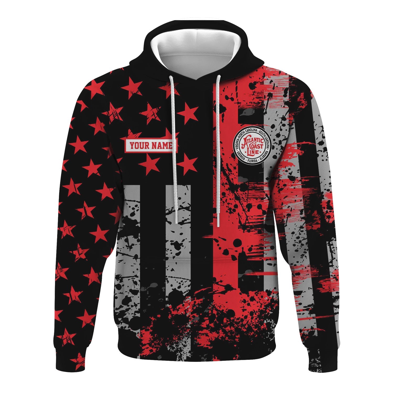 Railspirit Personalized Atlantic Coast Line Railroad Hoodie Artistic Paint American Flag Style Train Zip Up Hoodie