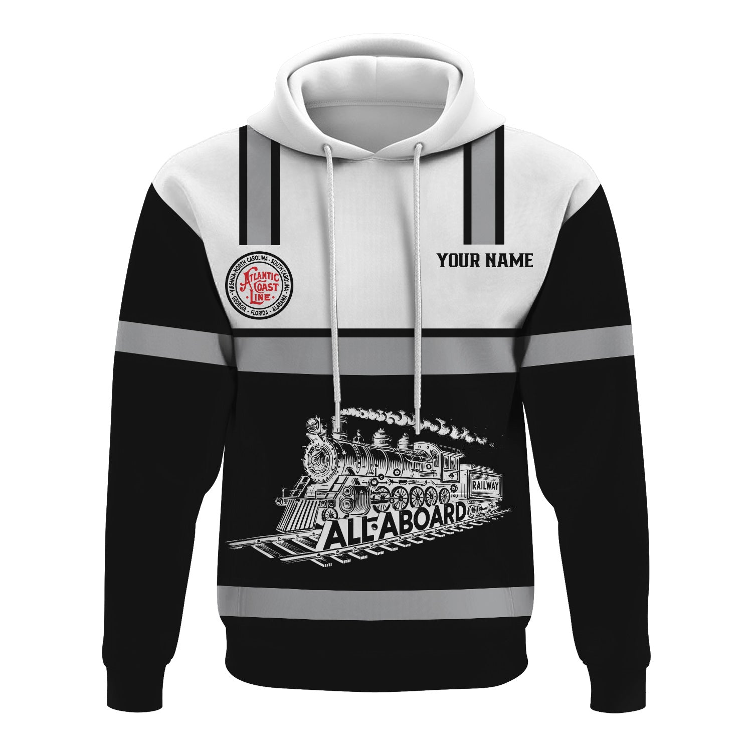 Railspirit Custom Name Atlantic Coast Line Railroad Hoodie Eat Train Sleep Repeat Printed Train Zip Hoodie