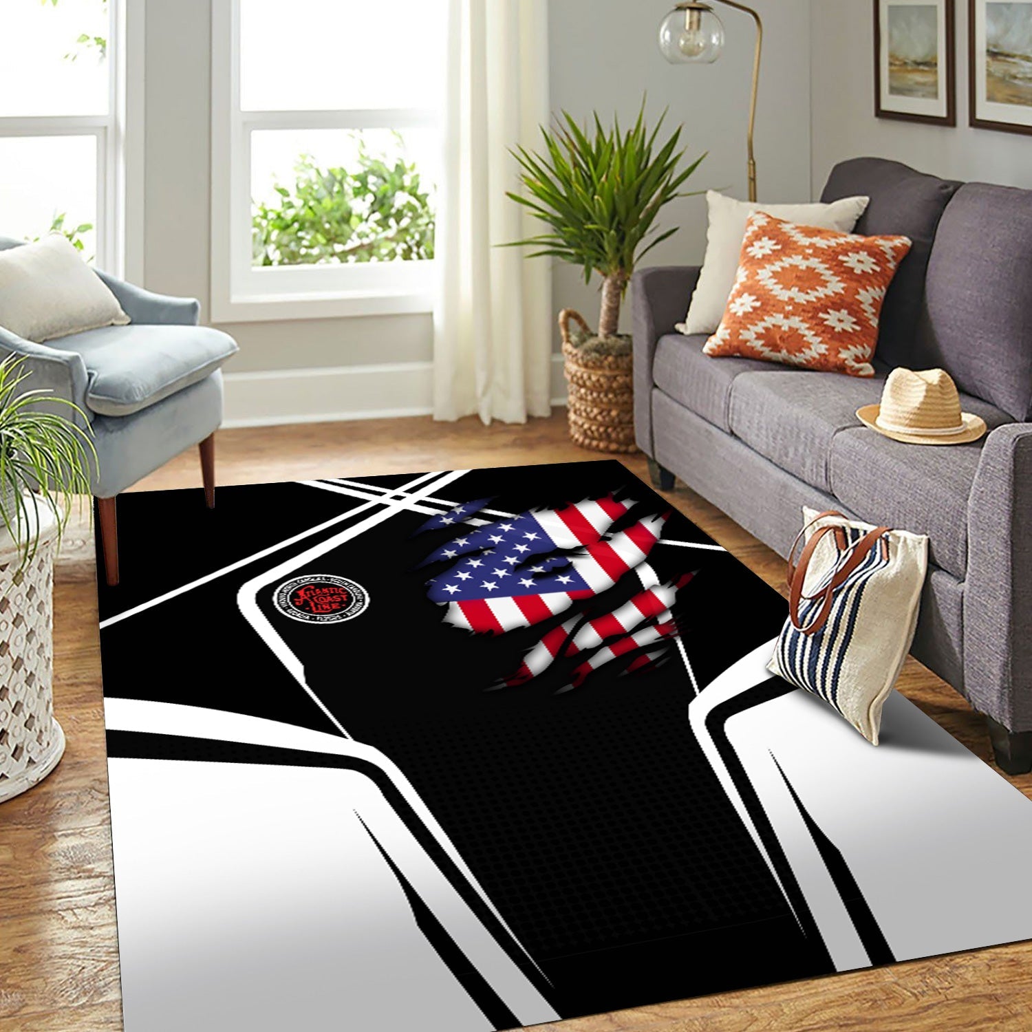 Railspirit Personalized Atlantic Coast Line Railroad Area Rug American Eagle Vintage Train Rug