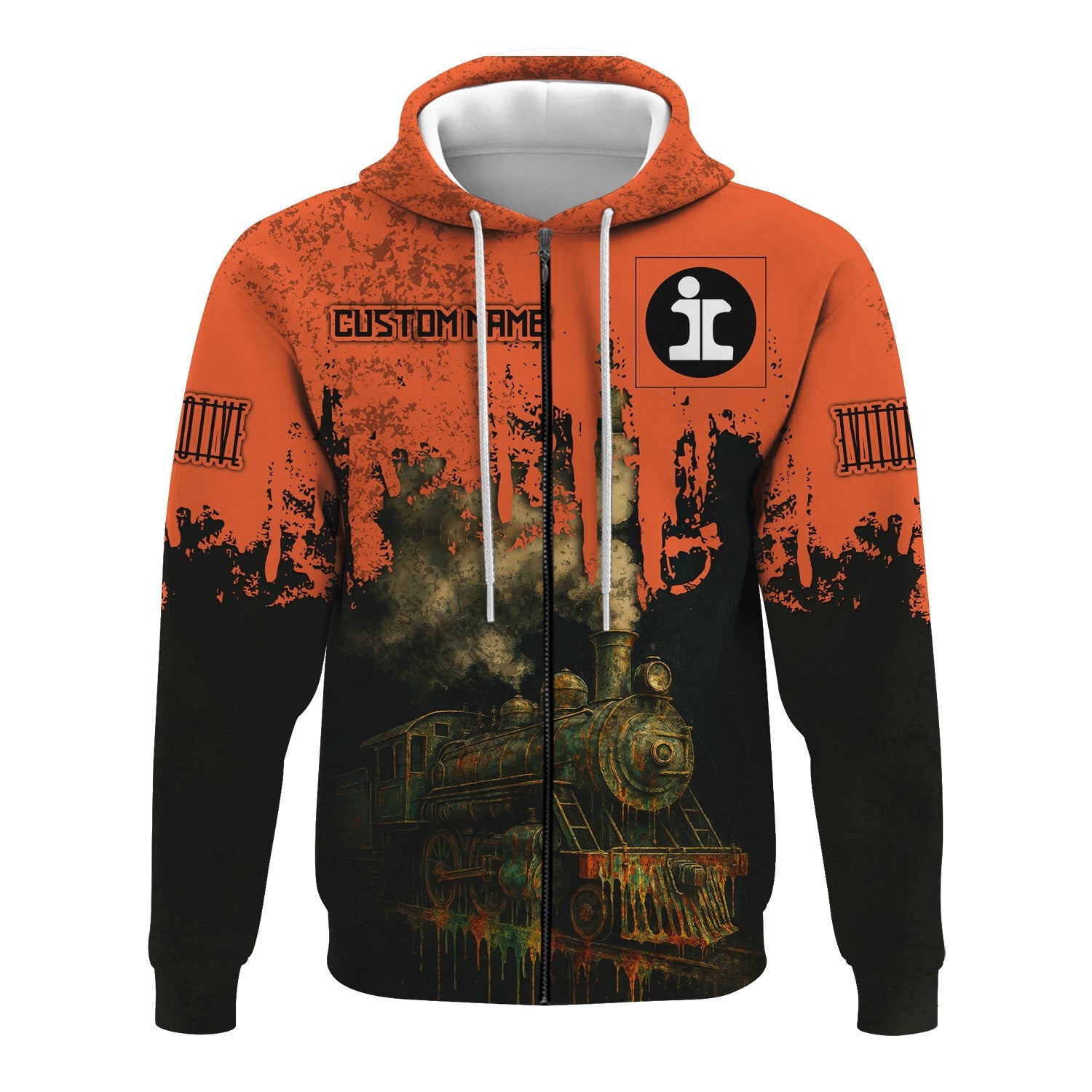 Railspirit Personalized Illinois Central Railroad Hoodie Vintage Train Art Style Zip Up Hoodie For Locomotive Fans