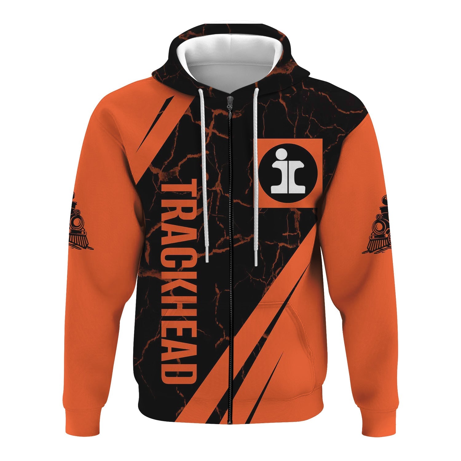 Railspirit Personalized Illinois Central Railroad Hoodie Crackle Texture Style Train Zip Up Hoodie For Trackhead