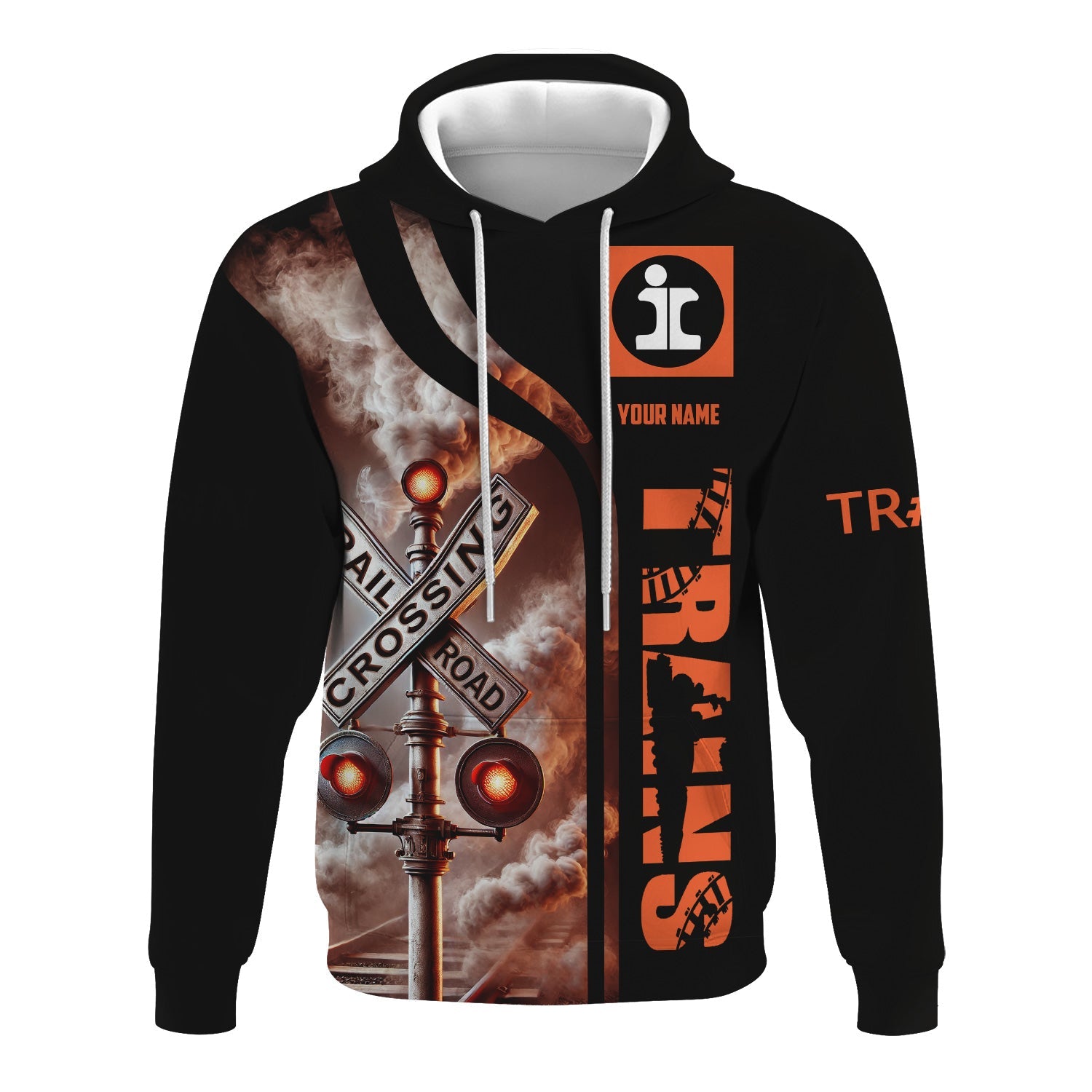 Railspirit Custom Name Illinois Central Railroad Hoodie Railroad Crossing Sign Printed Zip Hoodie