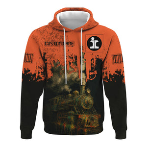 Railspirit Personalized Illinois Central Railroad Hoodie Vintage Train Art Style Zip Up Hoodie For Locomotive Fans