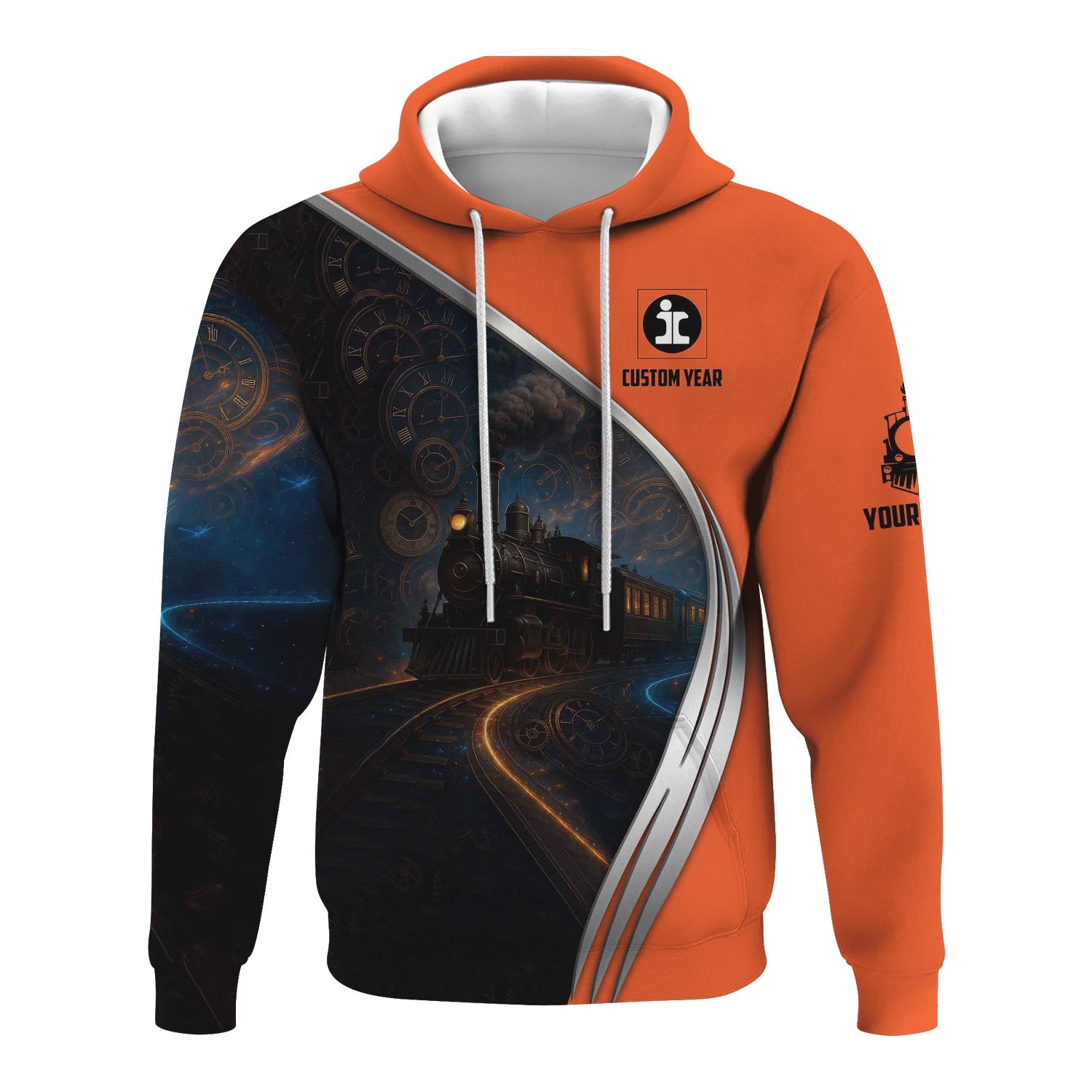 Railspirit Personalized Illinois Central Railroad Hoodie Steampunk Locomotive with Custom Year Train Zip Up Hoodie