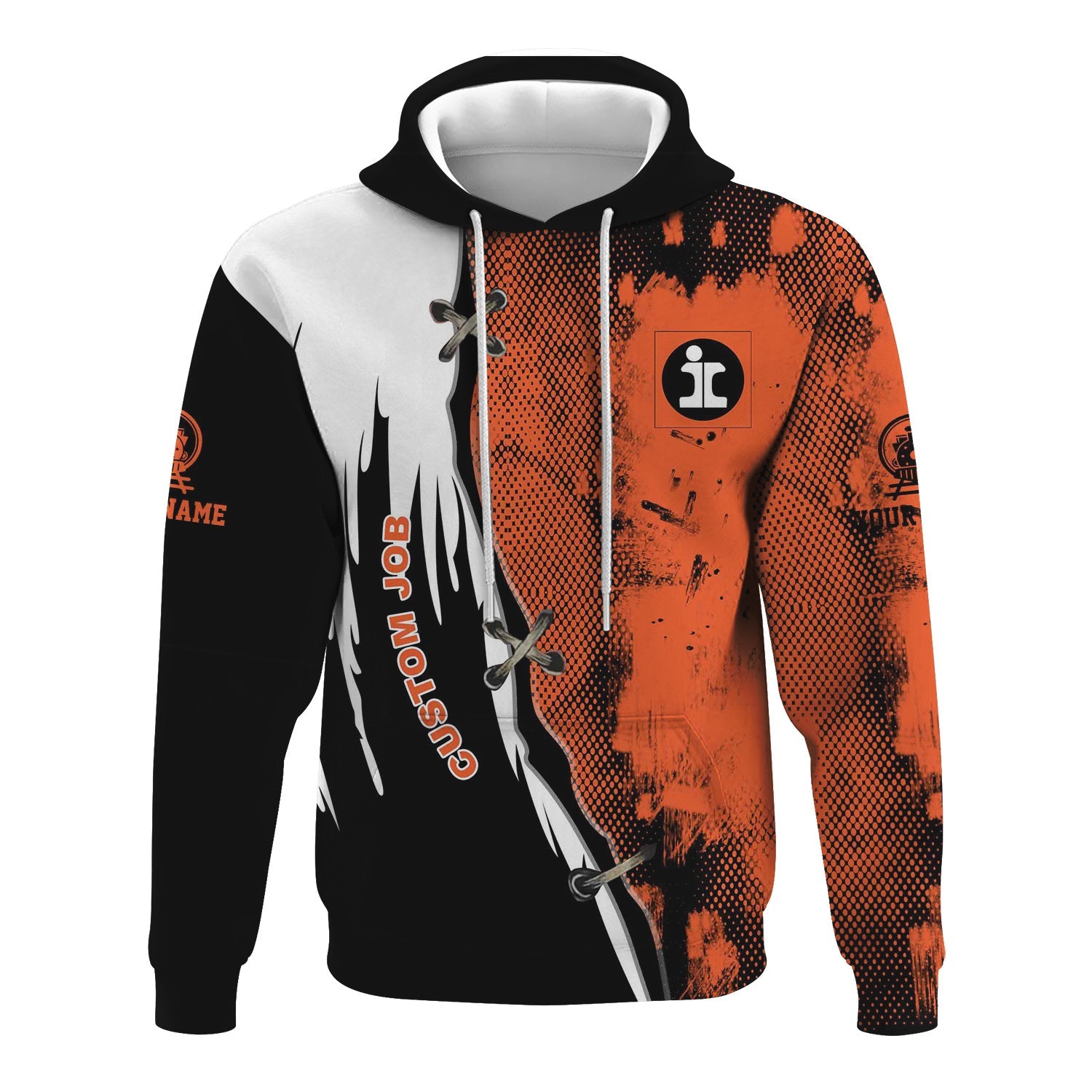 Railspirit Personalized Illinois Central Railroad Hoodie Retro Stitches Design with Custom Position Train Zip Up Hoodie