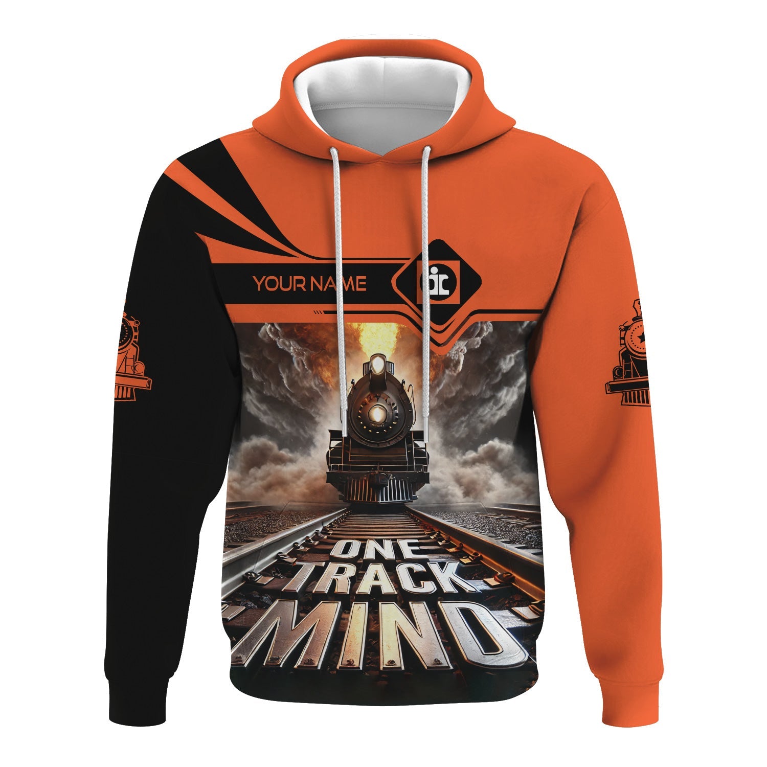 Railspirit Personalized Illinois Central Railroad Hoodie One Track Mind Train Printed ZIp Up Hoodie